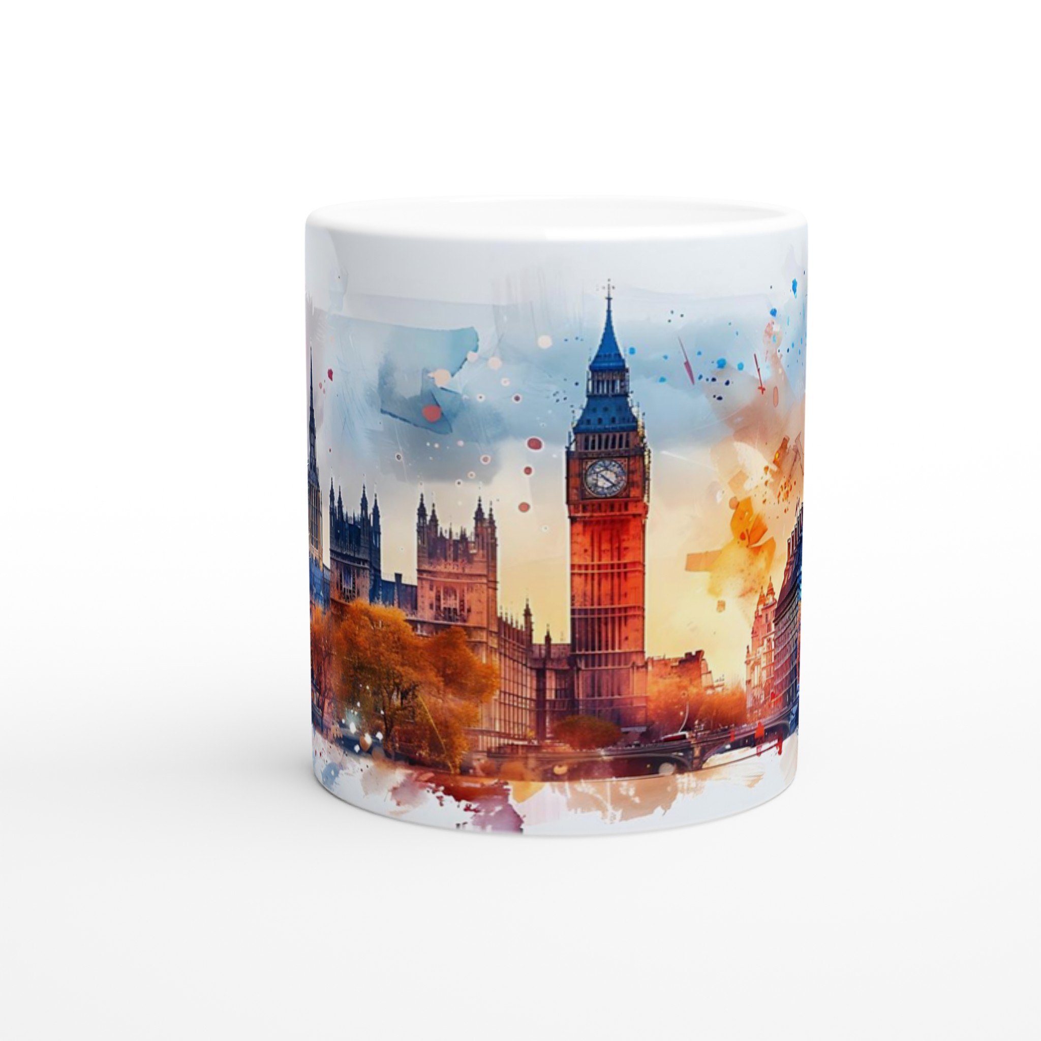 London Watercolor Skyline Mugg – Konstnärlig Silhuett i Klara Färger, 11oz Keramikmugg 8 36f96058-0e1a-4fc3-a08f-1977768f27b0