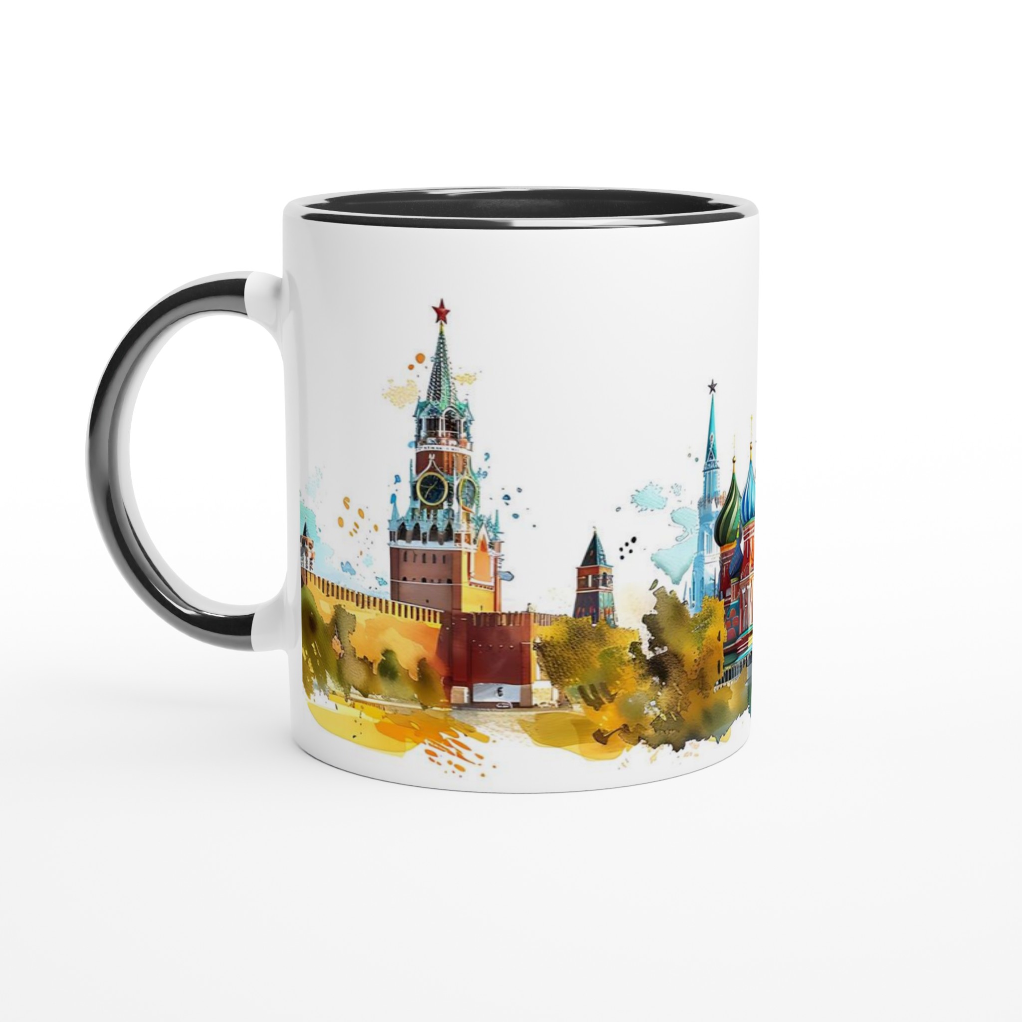 Historisk Skönhet: 11oz Keramikmugg med Akvarellkonst av Moskvas Kreml & Vasilijkatedralen 7 38ecba63-20cf-4cd0-91f4-ee7b286b7299