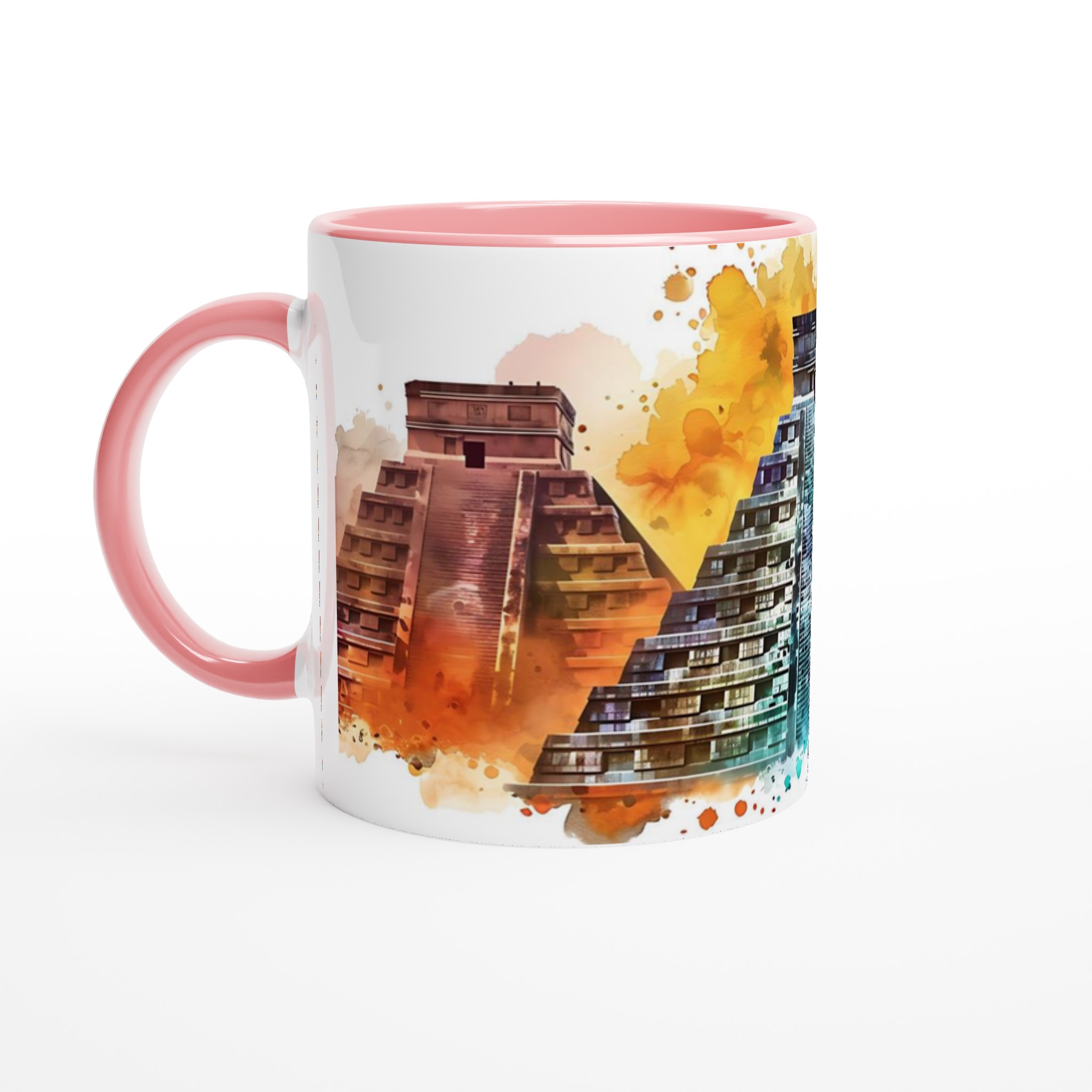 Mångfärgad Maya Pyramider 11oz Keramikmugg – Konstnärligt Vattenfärgsuttryck 6 38eed105-8d48-4568-80f0-c00dbf69af24