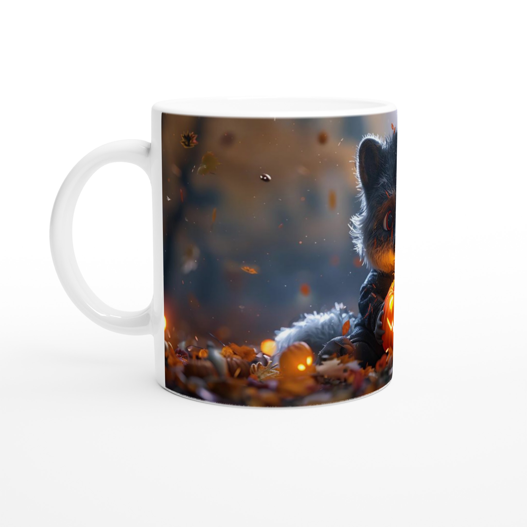 Mysig Halloween Raccoon Mugg - Förtrollande Pumkin Design på 11oz Keramikmugg i ditt val av färg 1 38ef5da8-fade-45af-b00d-5d0a2e5035a4