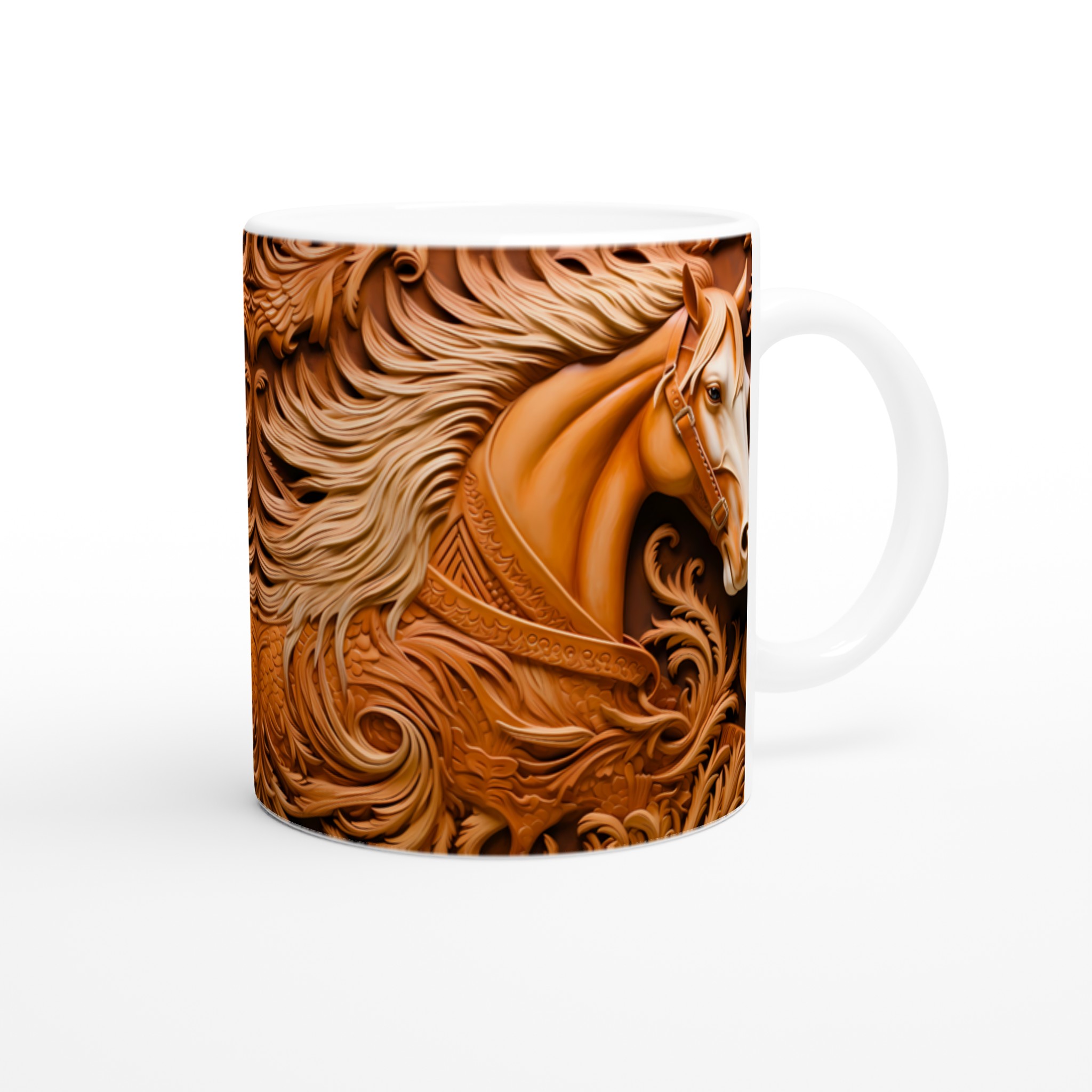 Majestätisk Träsnidad Hästdesign 11oz Keramikmugg – Rustik Charm i Valfri Färg 9 3a3fd32f-2c15-4bd1-8376-95e76791a1c4