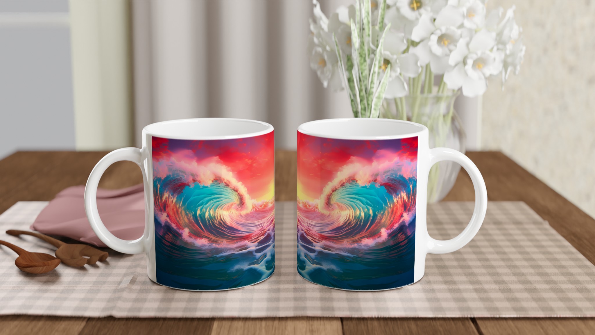 Oceanisk Färgexplosion – 11oz Keramisk Mugg med Vibrerande Vågmönster 9 3a824230-c7be-4217-af13-538eb68ccba0