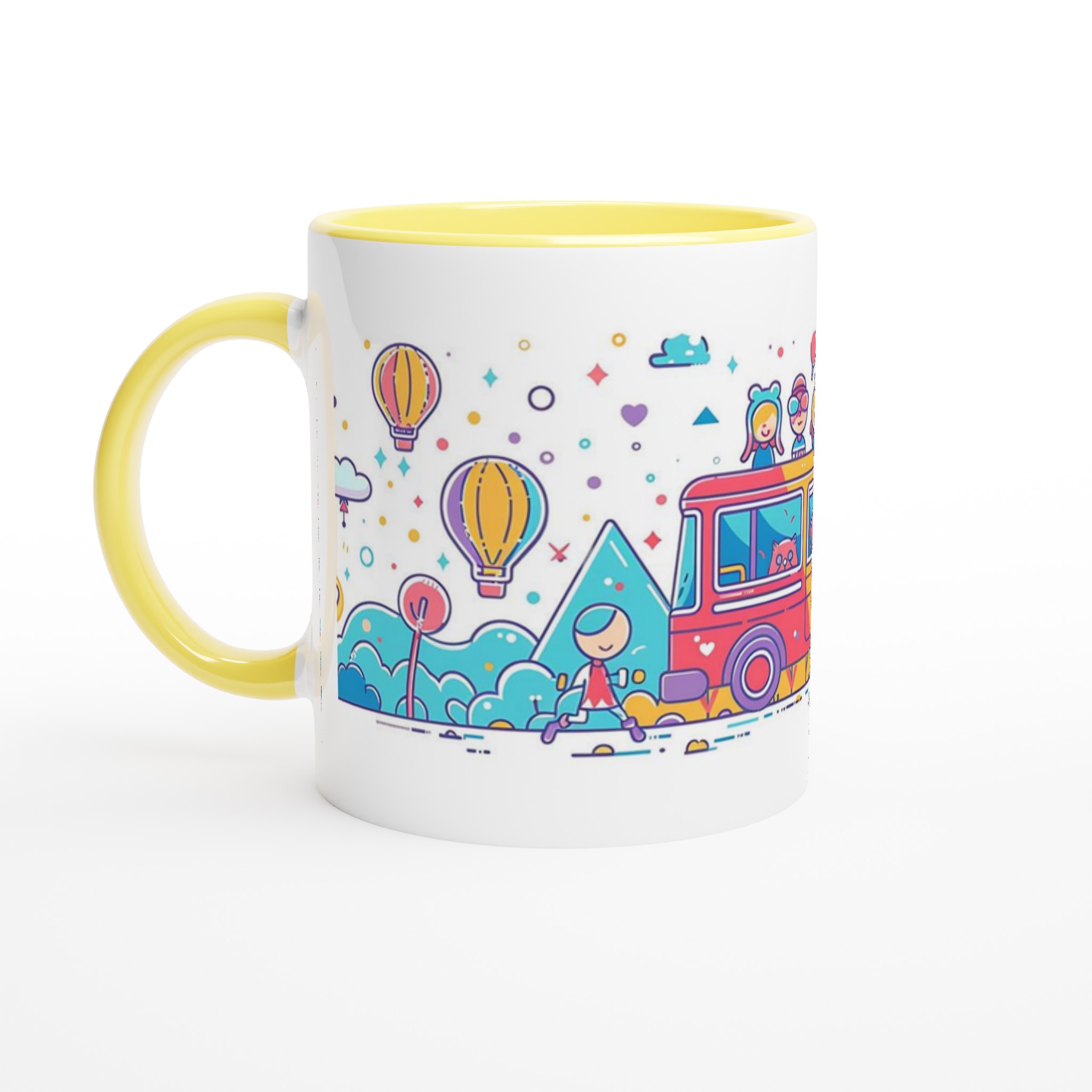 Äventyrsmugg: Lekfulla figurer & ballonger i pastellfärger – 11 oz keramikmugg för kaffe och te 5 3a9c06aa-dd52-48b6-a30d-b8472f67eb7f