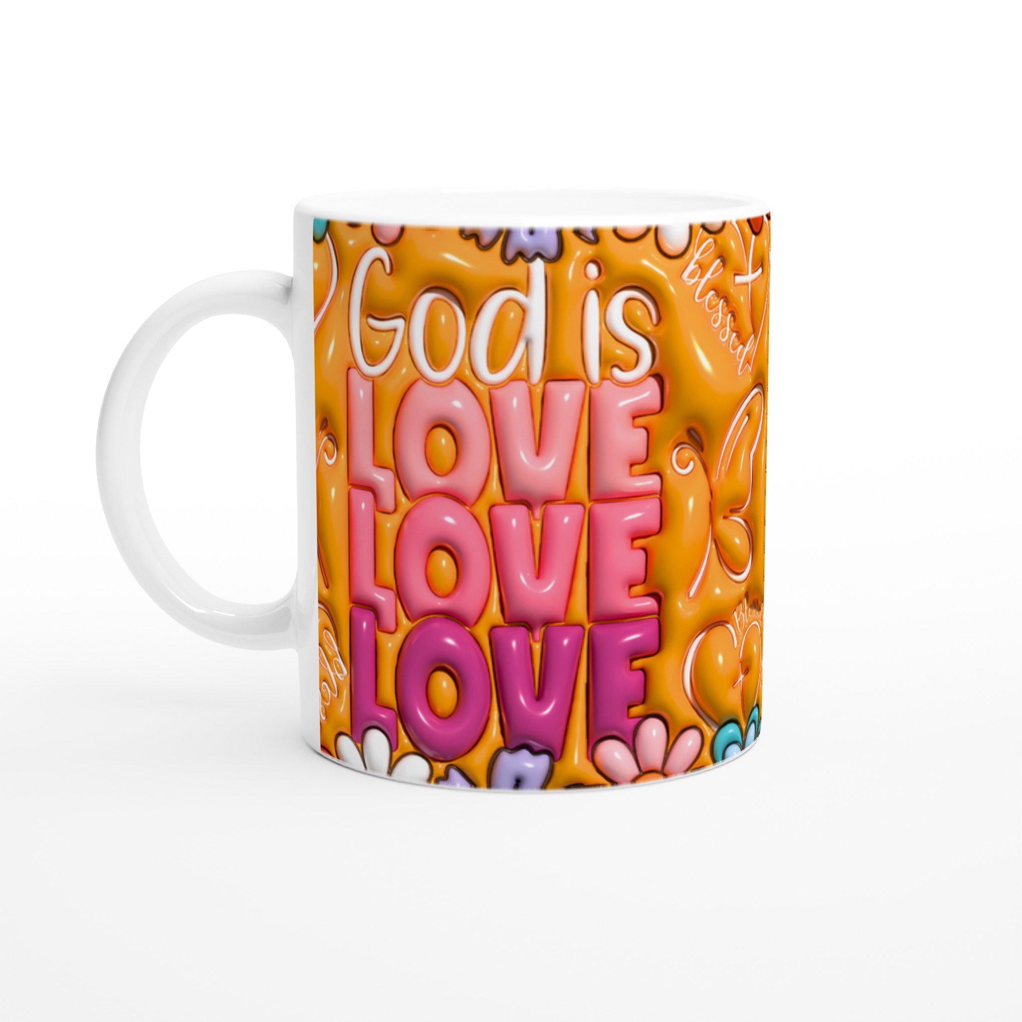 God Is Love & Blessed Ceramic Mugg – 11 oz i livfulla färger 1 3acf3652-2c9e-411b-890b-0c9b8e85ce25
