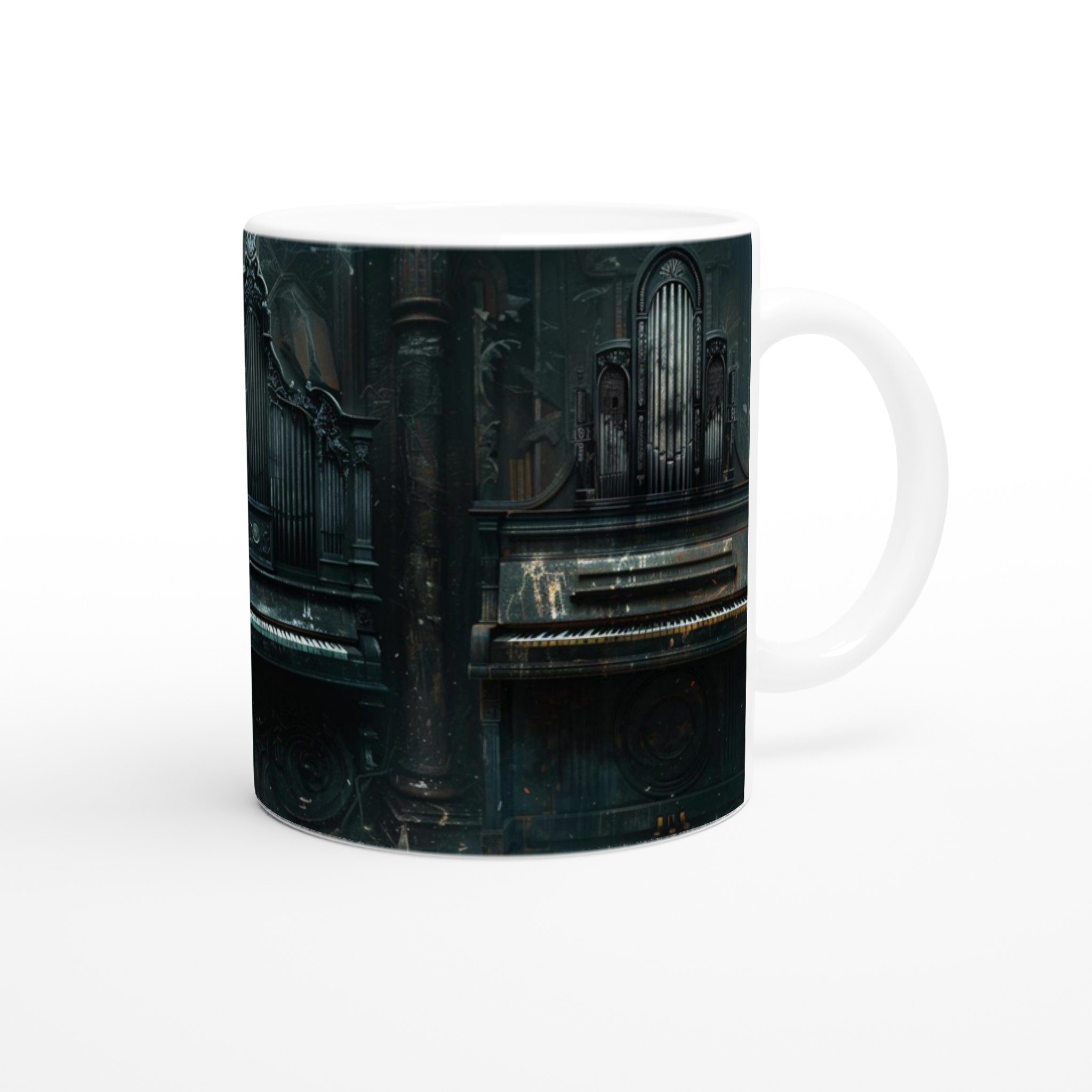 Vit 11oz Keramisk Mugg med Gotiskt Orgelmotiv i Tidlös Elegans 10 3b141dac-84c0-4252-8f3b-d21fa781ae9e
