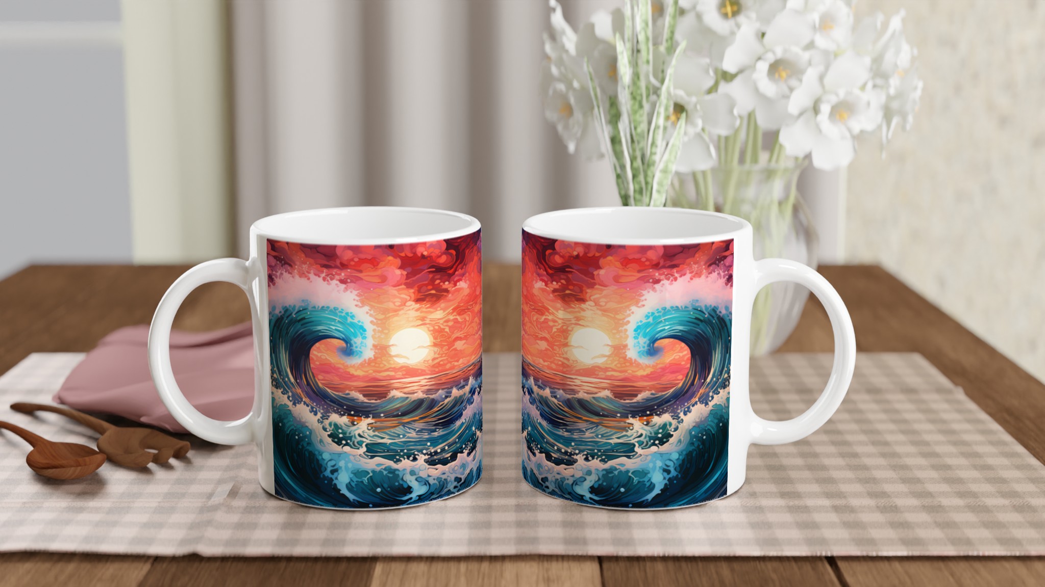 Oceaniska Drömmar Keramikmugg - Livliga Vågor & Solnedgång i Akvarellstil, 11oz 10 3b6314f9-34a7-4b47-85b3-3a6bb5f12077