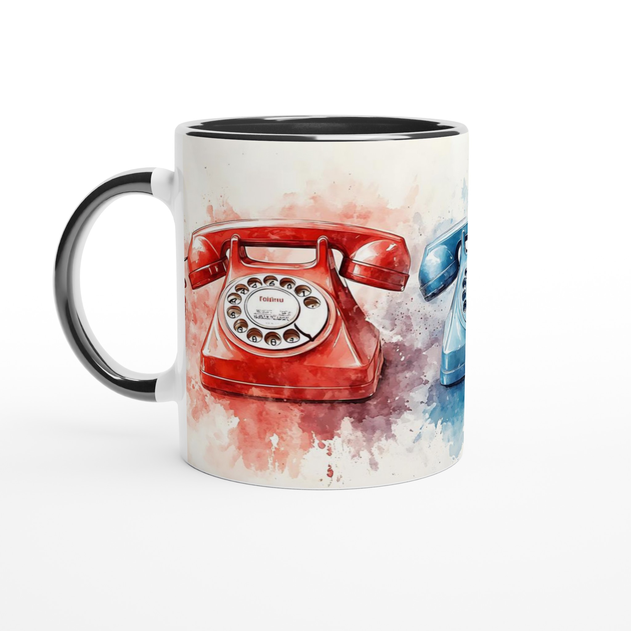 Retro Telefon Konst Mugg – Vintage Charm i Akvarell | 11oz Keramikmugg i Flera Färger 2 3c97dc9e-0321-4afc-bf9a-007c095ba364