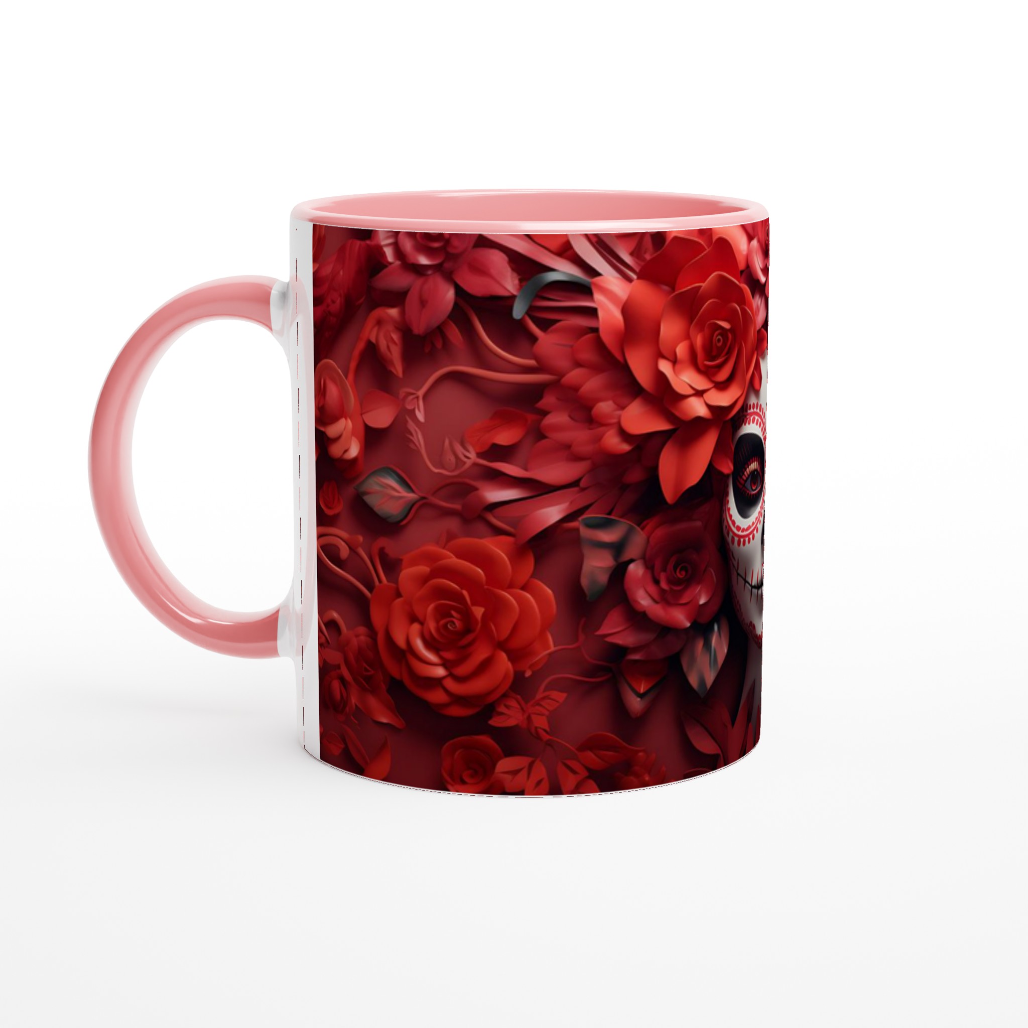 Dia de los Muertos Keramikmugg - Skalledesign med Röda Rosor, 11 oz 6 3cd5a62a-f0ce-4131-adad-36a56e3e6d4c