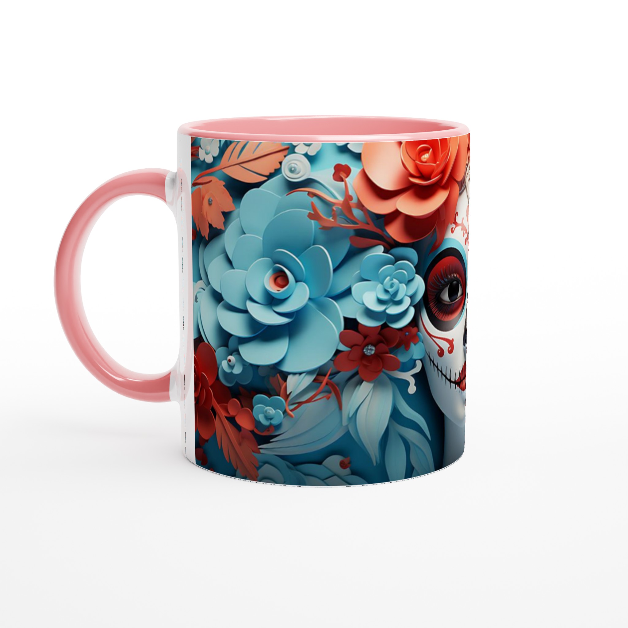 Dia de los Muertos Sugar Skull Mugg - Livlig Design i Blått & Korall, 11oz Keramikmugg för Festliga Stunder 6 3ce7faad-37ab-4f65-b655-06310fe858f2