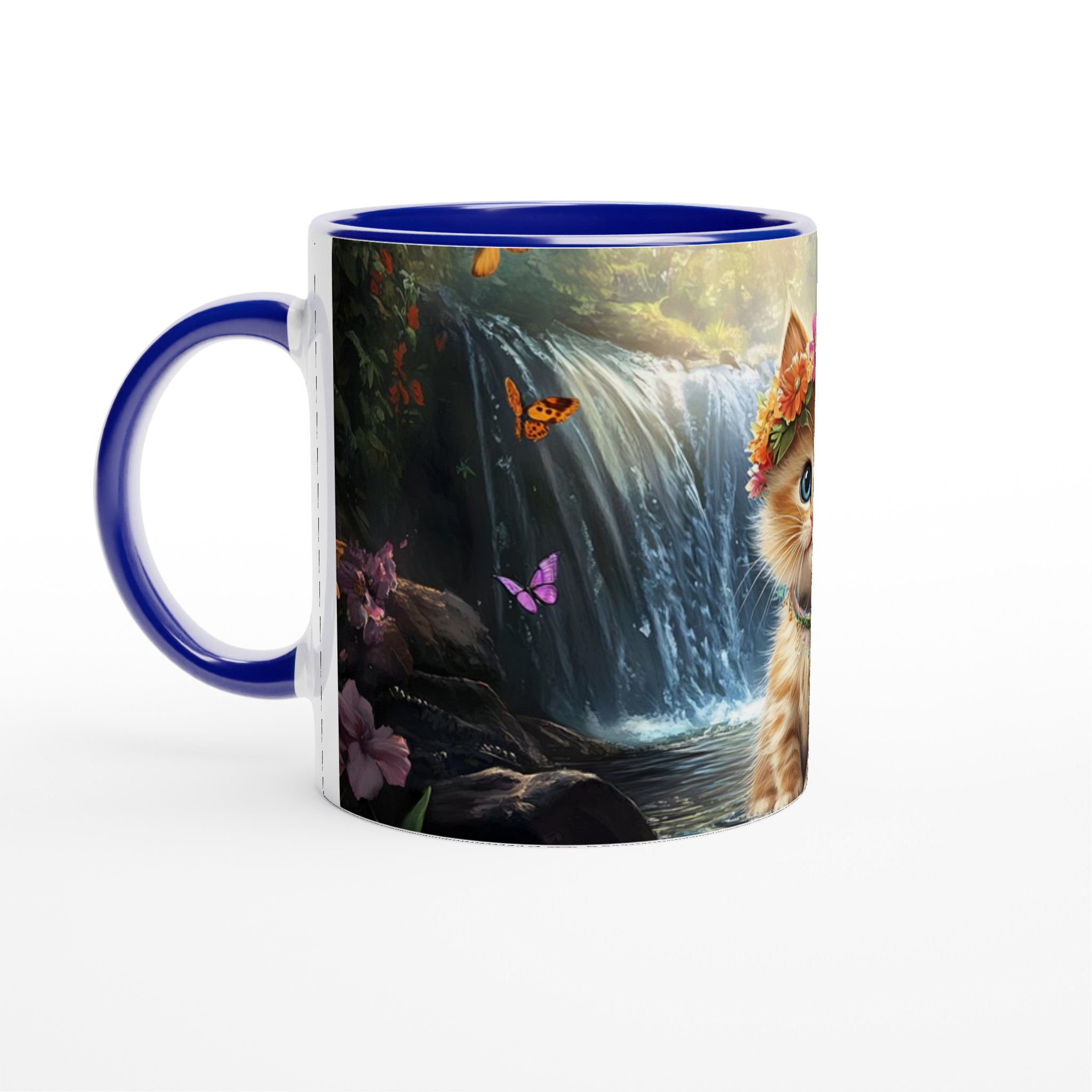 Söt kattunge med blomsterkrans – 11 oz keramisk mugg för kaffeälskare, välj din färg! 4 3d26a9e6-587e-4aa5-89ee-2cb442ba7e8a