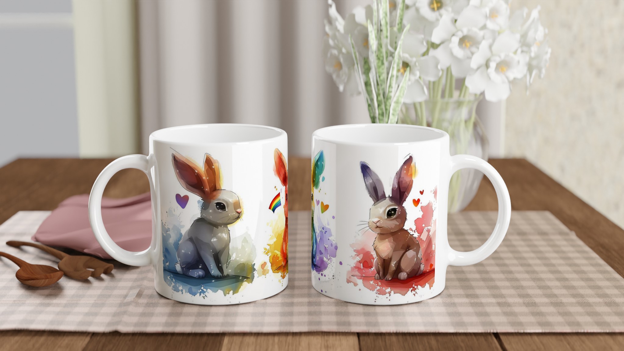 Färgglad Akvarellkanin Mugg – 11oz Keramisk Kaffekopp med Lekfull Design 10 3d94e8f8-732c-4113-b056-9595d4d33ecb