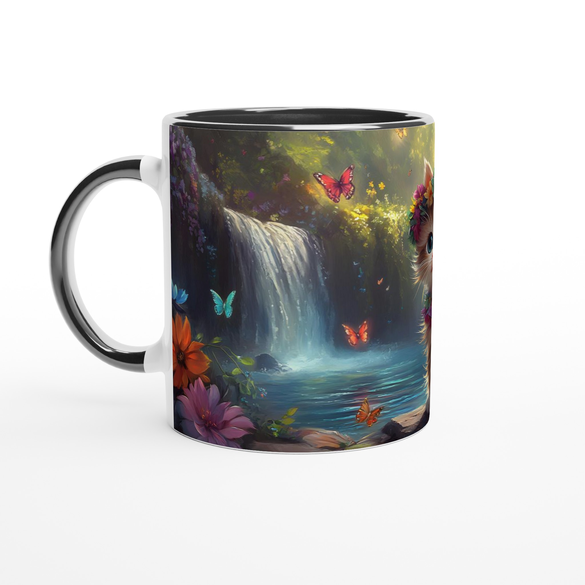 Magical Kitten Fantasy Mugg – 11oz Keramikmugg med Förtrollande Vattenfall & Blommor 7 3df308c9-543a-4bf7-b7e6-84df000995e6