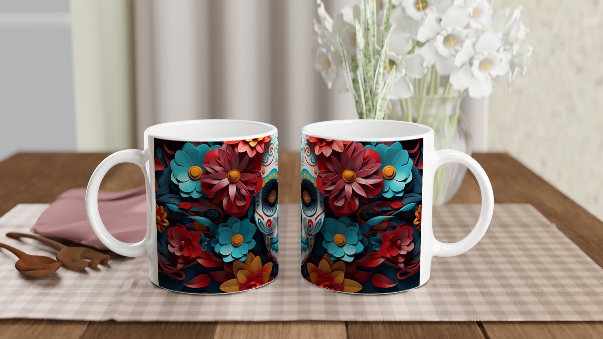 Färgsprakande Sugar Skull Keramikmugg – Perfekt för Día de los Muertos & Festliga Stunder, Välj din färg! 10 3e088fd0-e5d9-48f0-b94d-b48916c778b0