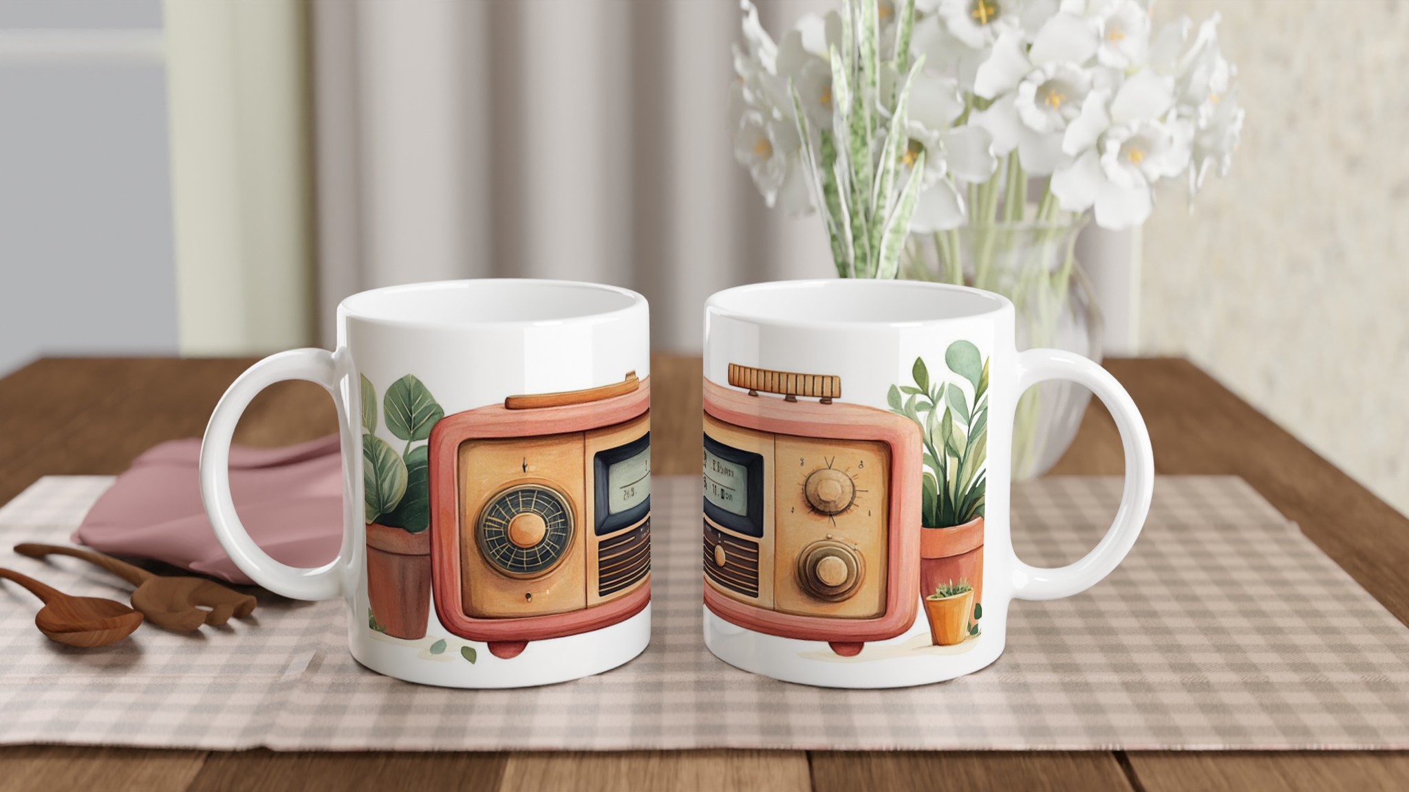 Retro Charm 11oz Keramisk Mugg – Vintage Radio & Gröna Växter, Välj bland 7 Färgstarka Nyanser! 10 3e1a15b5-44d8-402e-a9ed-25451fb01cb2