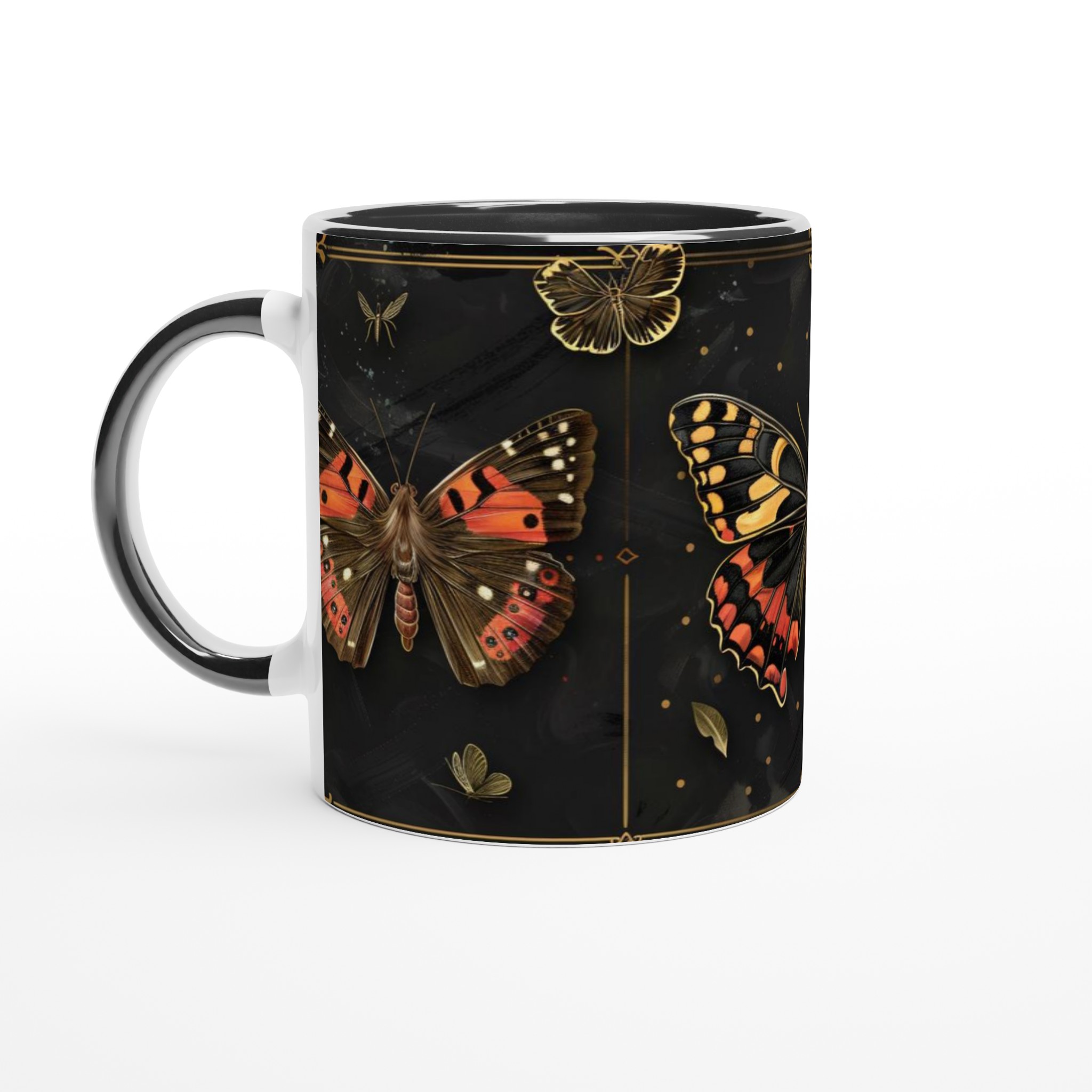 Vit 11oz keramisk mugg med elegant fjärilsdesign i sofistikerade färger 8 40ab2545-5bdd-4886-a972-d696a051a474