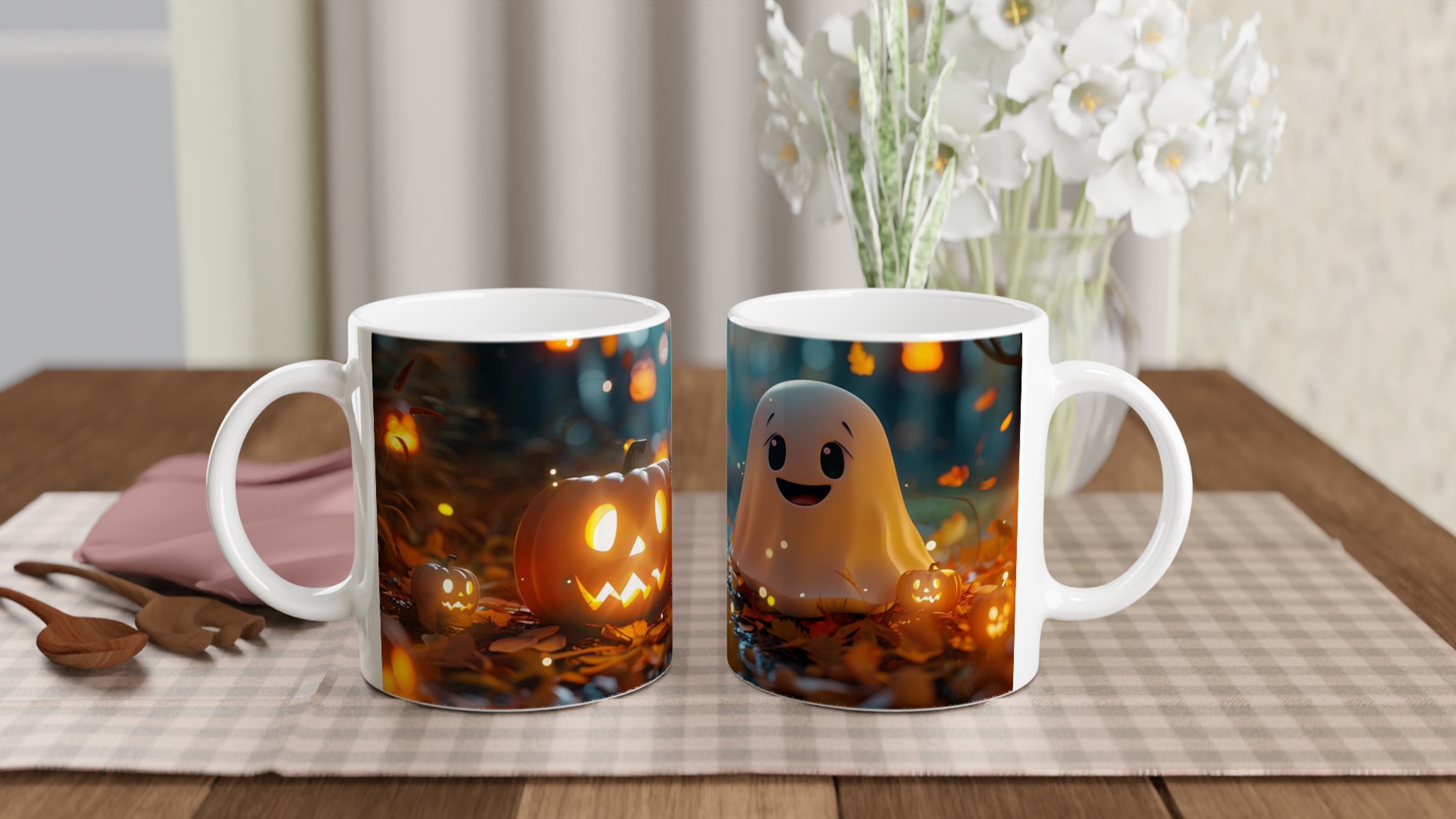 Mysig Halloween Mugg – Söta Spöken & Lysande Pumpor | 11oz Keramikmugg i Valfri Färg 10 4206231c-56cf-4e57-a773-db6b23d792e5