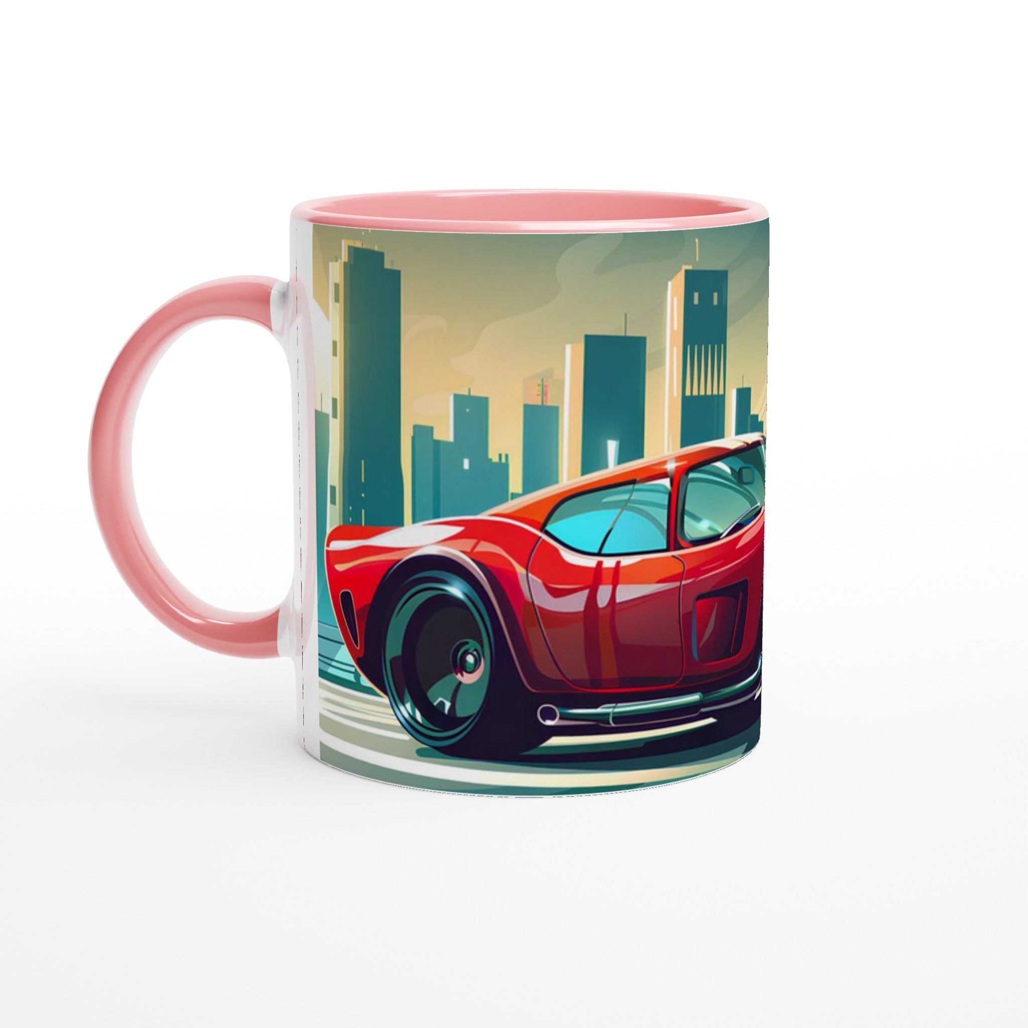 Red Racing Car Stadsbild Kaffemugg - Retro Sportbil Keramikmugg, 11oz 6 42bc3550-e32d-4555-9b06-cbd56fa0c39a