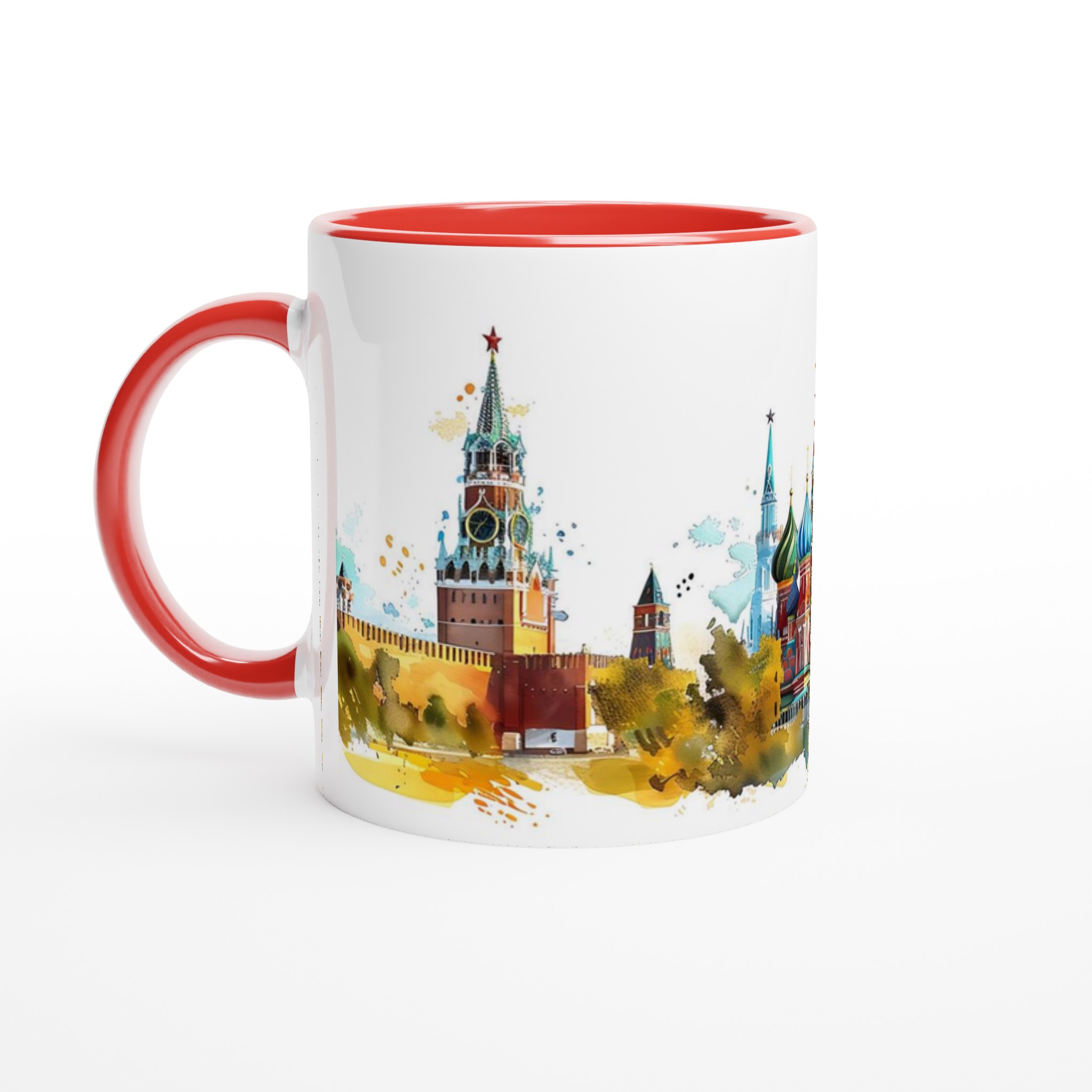 Historisk Skönhet: 11oz Keramikmugg med Akvarellkonst av Moskvas Kreml & Vasilijkatedralen 2 42d06fb8-8890-4d08-8023-b31b41fe7815