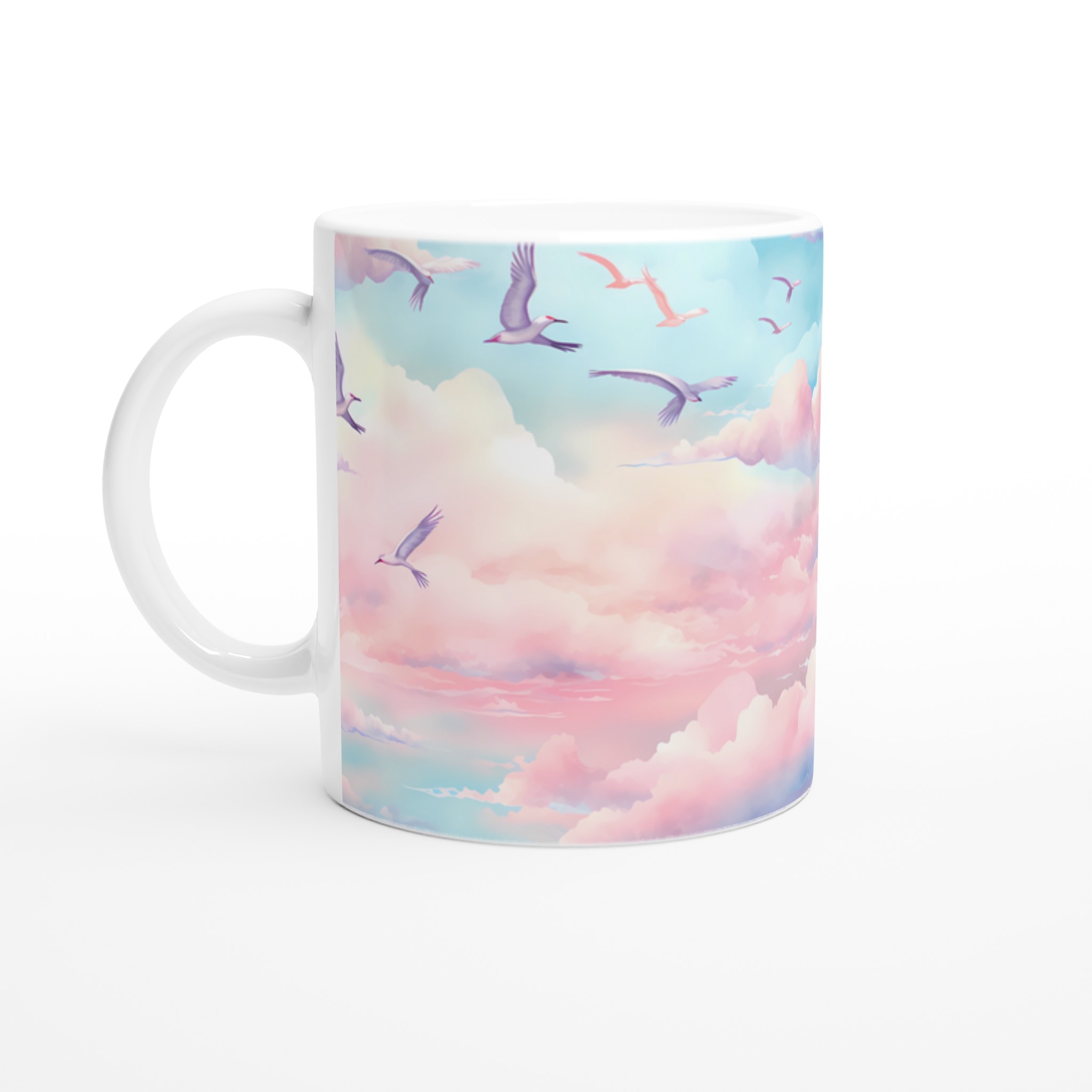Magisk Himmel Kaffemugg - 11oz Keramisk Mugg med Drömska Moln & Flygande Fåglar i Pastelltoner 1 42f33b76-394b-4ade-a271-065a167d3ccb