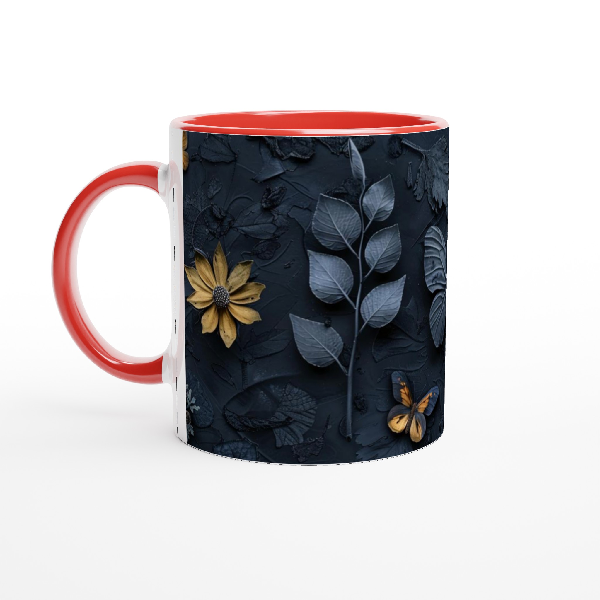 Elegant Vit 11oz Keramisk Mugg med Stilfull Mörk Blå & Gyllene Naturdesign – Finns i Flera Färger 2 43052d2c-e095-44d8-9972-1eebadc3d3e6