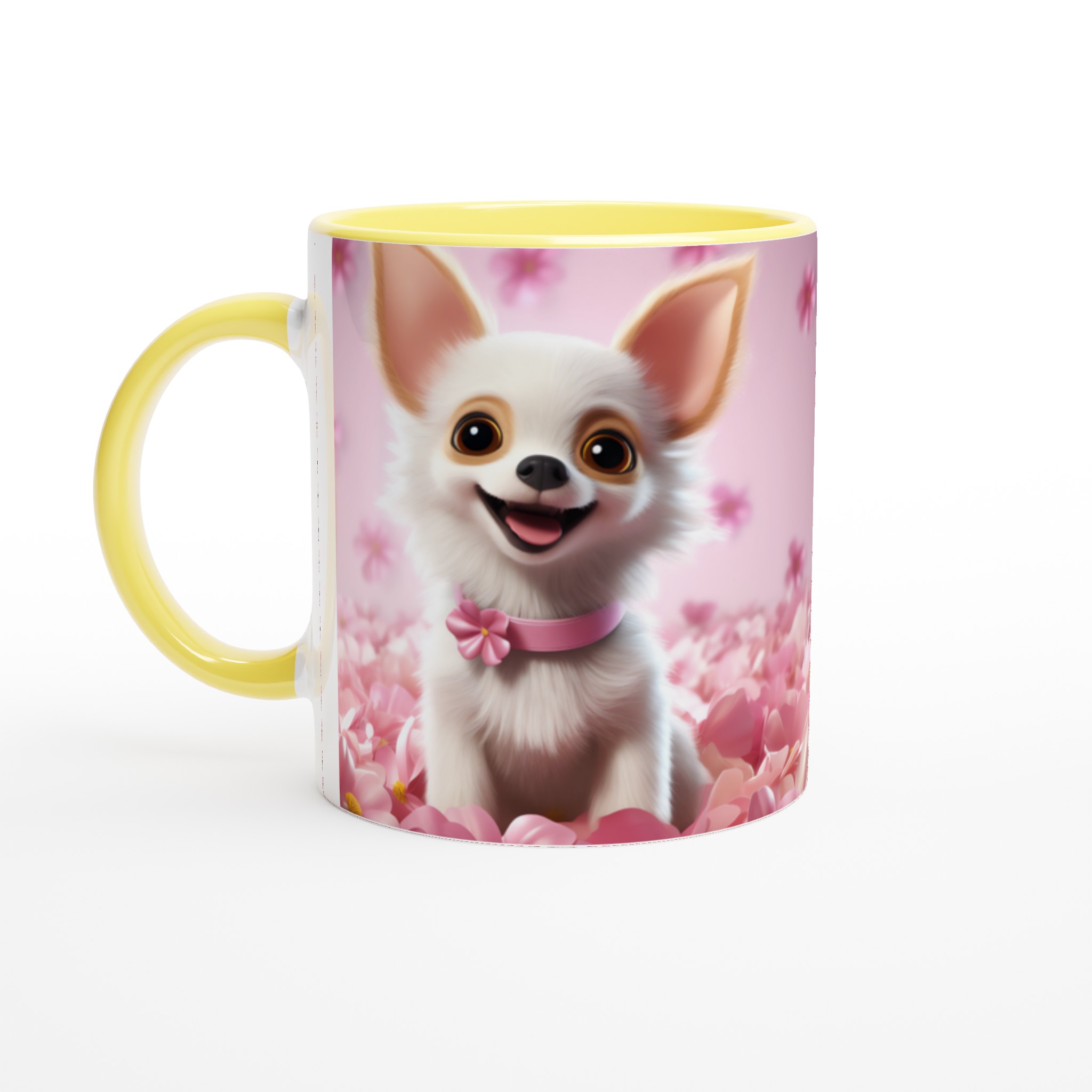Chihuahua Drömmugg: Söt Valp i Rosa Blomster – 11oz Keramisk Mugg i Valfri Färg 5 44bc25b2-6943-4987-ac7b-7018325b79b8
