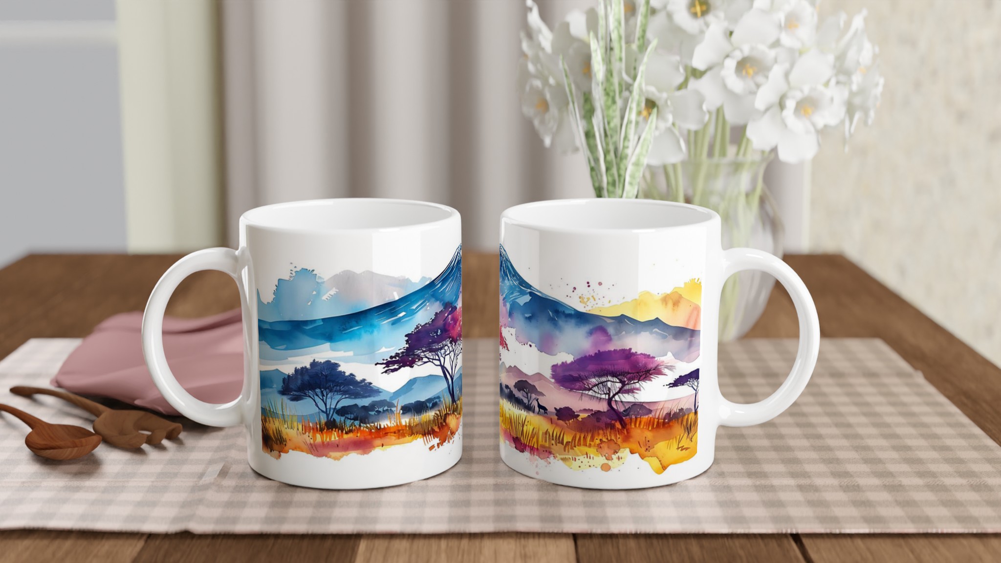 Akvarell Afrikansk Landskap Mugg - Levande 11oz Keramikmugg för kaffeälskare 10 455406eb-4832-4a22-ac67-572be9334fd4