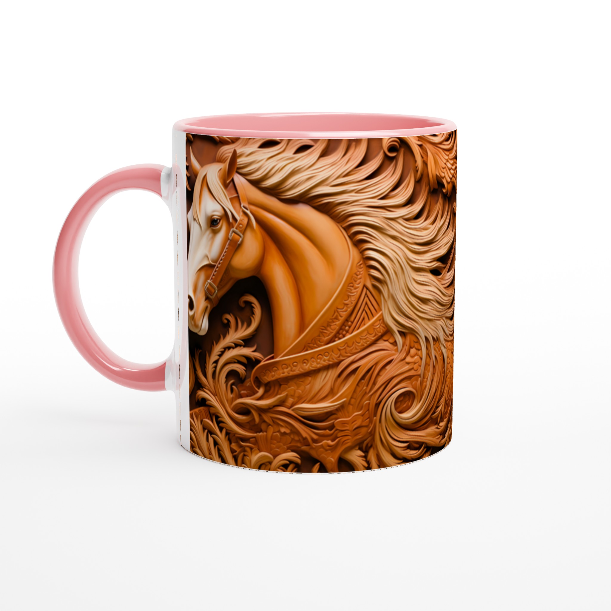Majestätisk Träsnidad Hästdesign 11oz Keramikmugg – Rustik Charm i Valfri Färg 6 46c8a8c4-a81f-4d14-8b00-8852c941ee97
