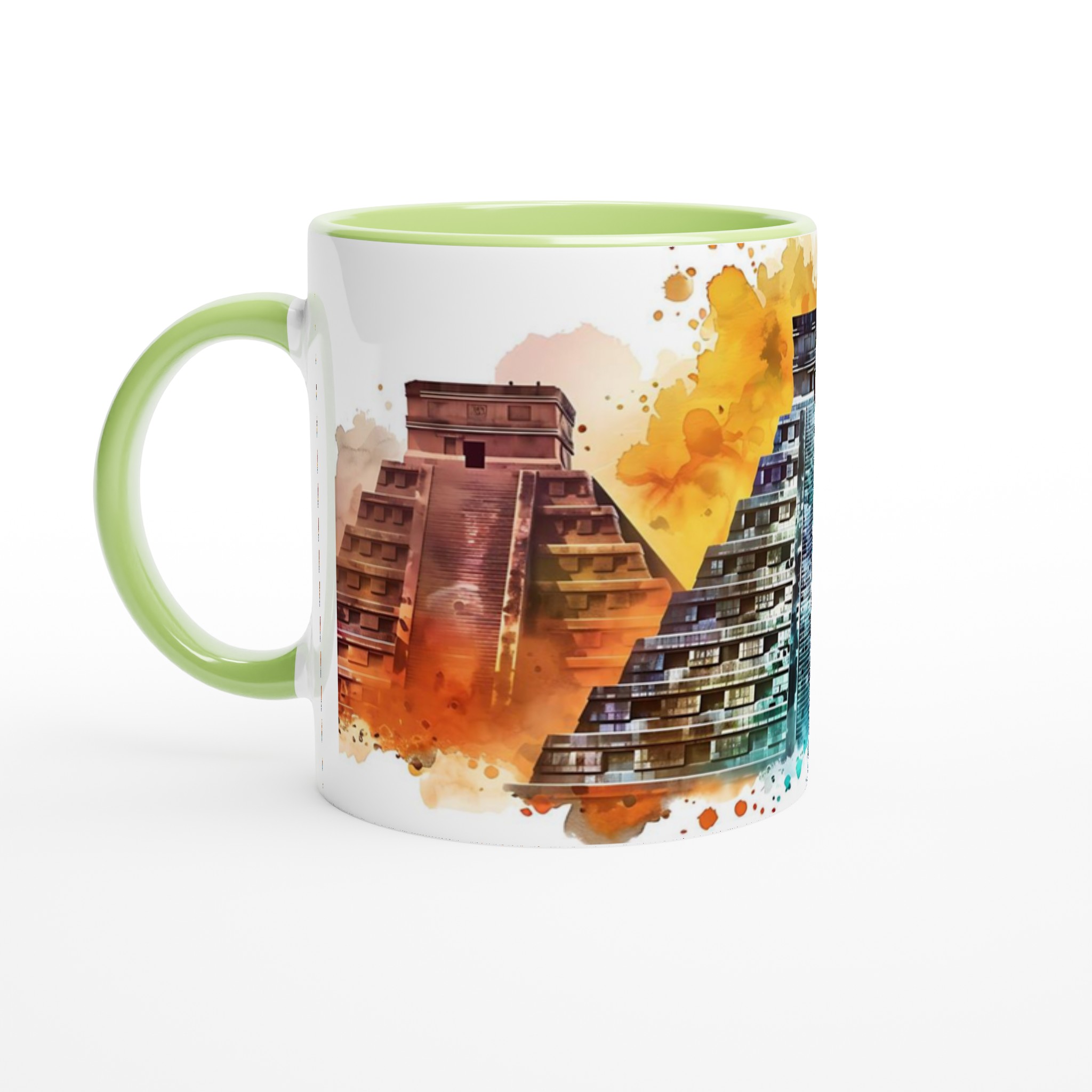 Mångfärgad Maya Pyramider 11oz Keramikmugg – Konstnärligt Vattenfärgsuttryck 3 4710e31e-6b8d-4d4c-b3d5-94e5045f5469