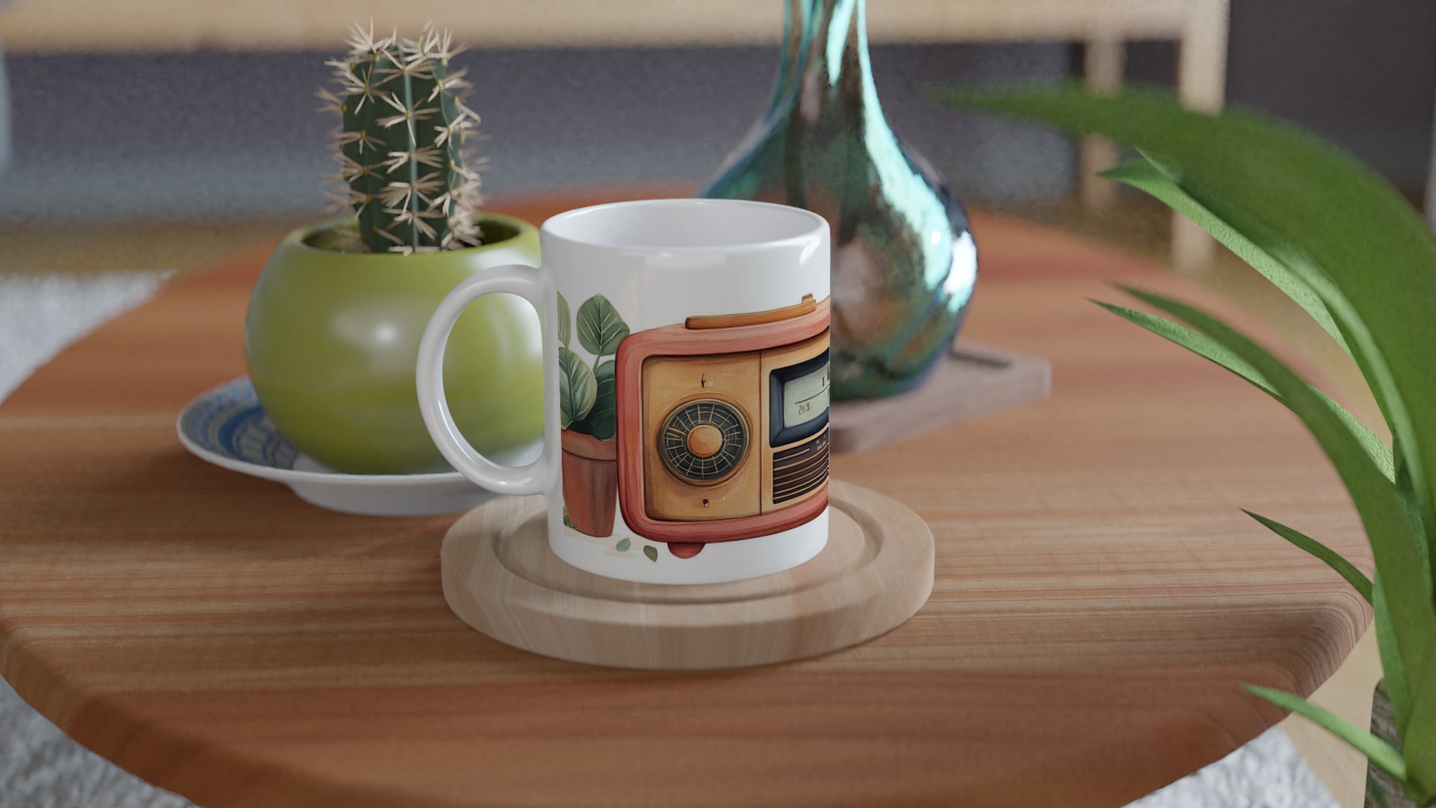 Retro Charm 11oz Keramisk Mugg – Vintage Radio & Gröna Växter, Välj bland 7 Färgstarka Nyanser! 9 474c055e-5a56-482f-9a0d-8e68f66480aa