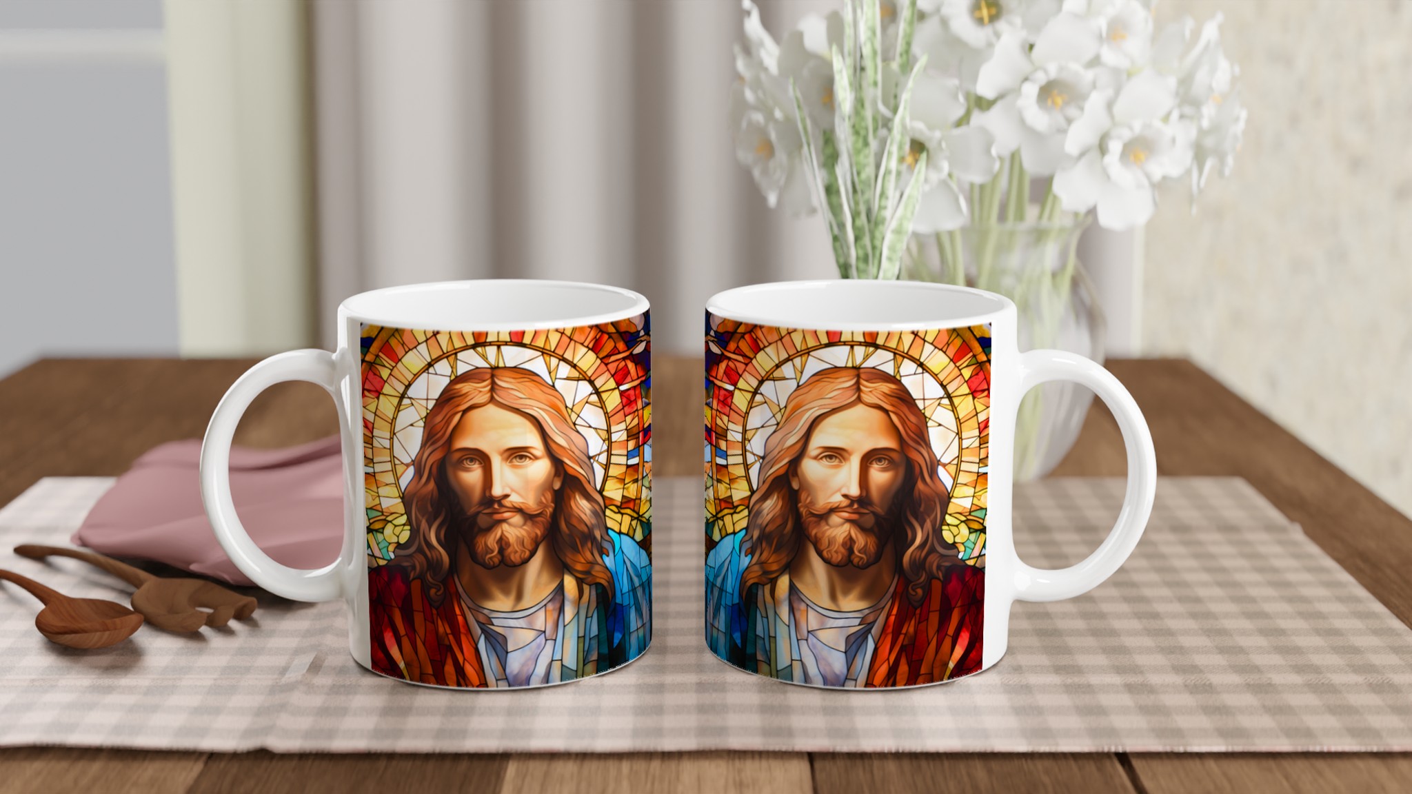 Jesus i målat glas design 11oz Keramisk Mugg – Inspirerande konstverk för din favoritdryck 10 477d0350-e0d9-44ea-82bd-7cb3a4188c65