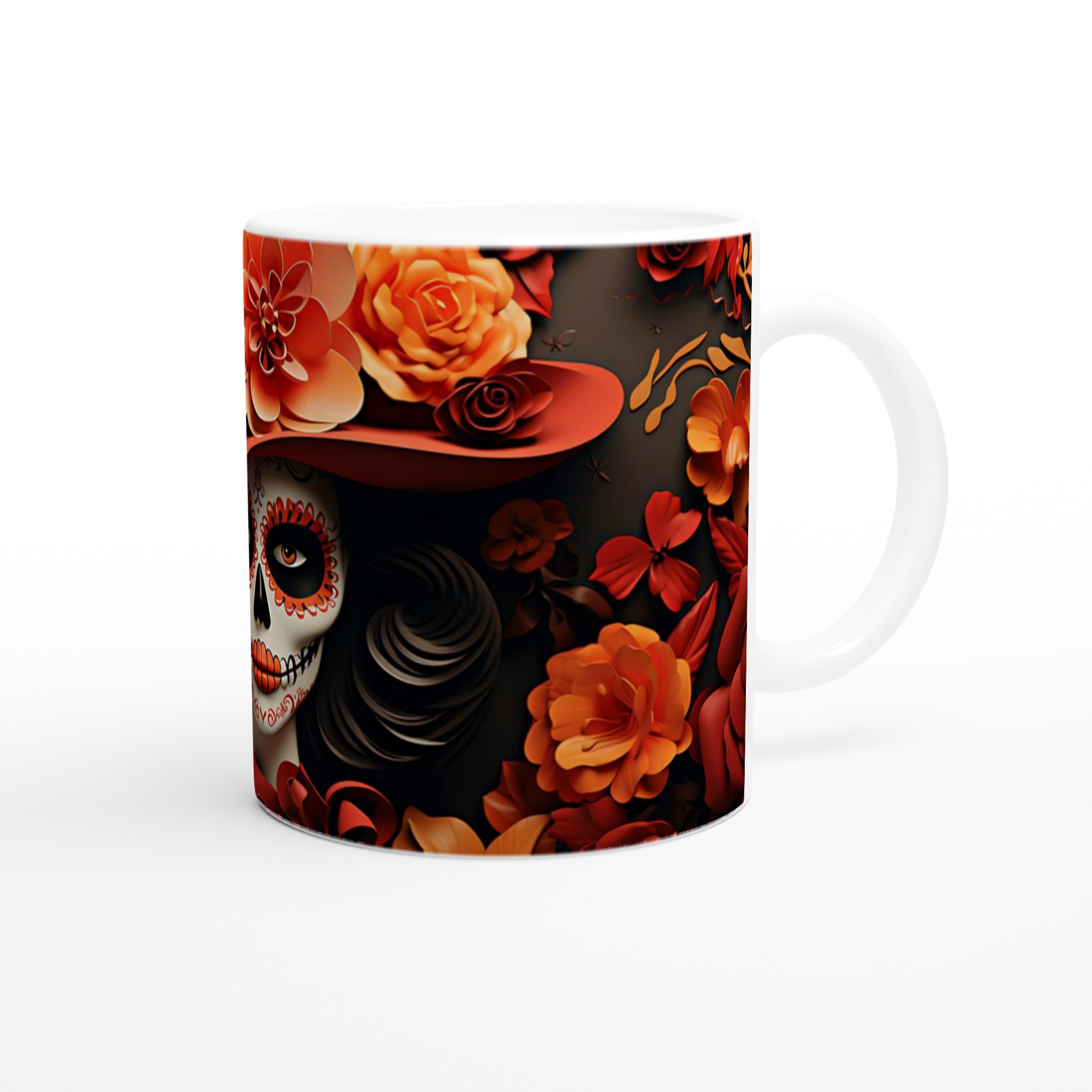 Fiesta Floral Keramikmugg - Skallmönster med Röda & Orangea Blommor, 11oz – Välj bland 7 Färgstarka Muggar! 9 47a5b0cf-34c6-4556-a4e8-c95fe76c2034