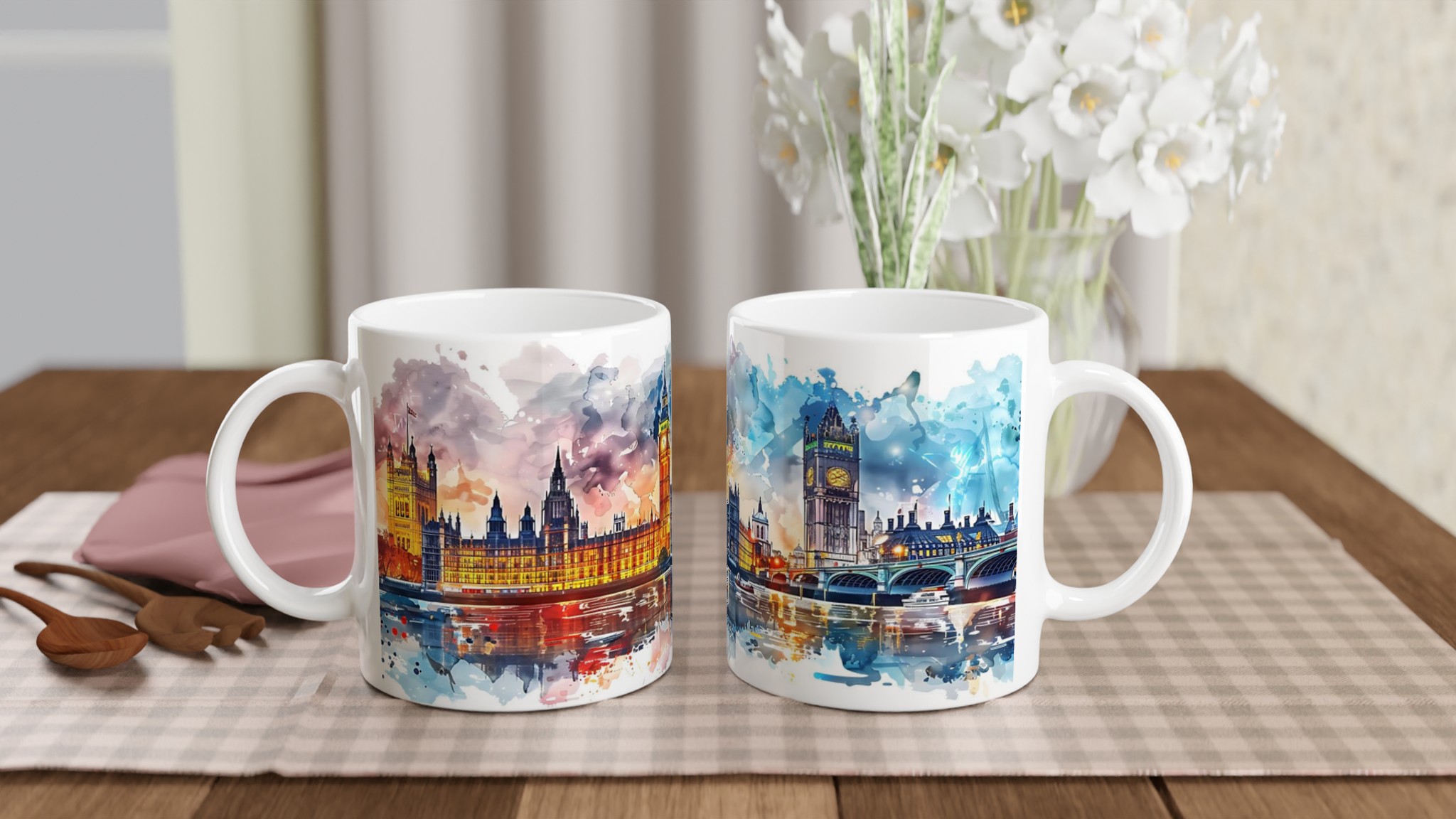 London Skyline Akvarellmugg – Konstnärlig Siluett & Levande Färger, Välj din favoritfärg! 10 47af6ba0-b1d6-48de-87be-95e7084d10a8