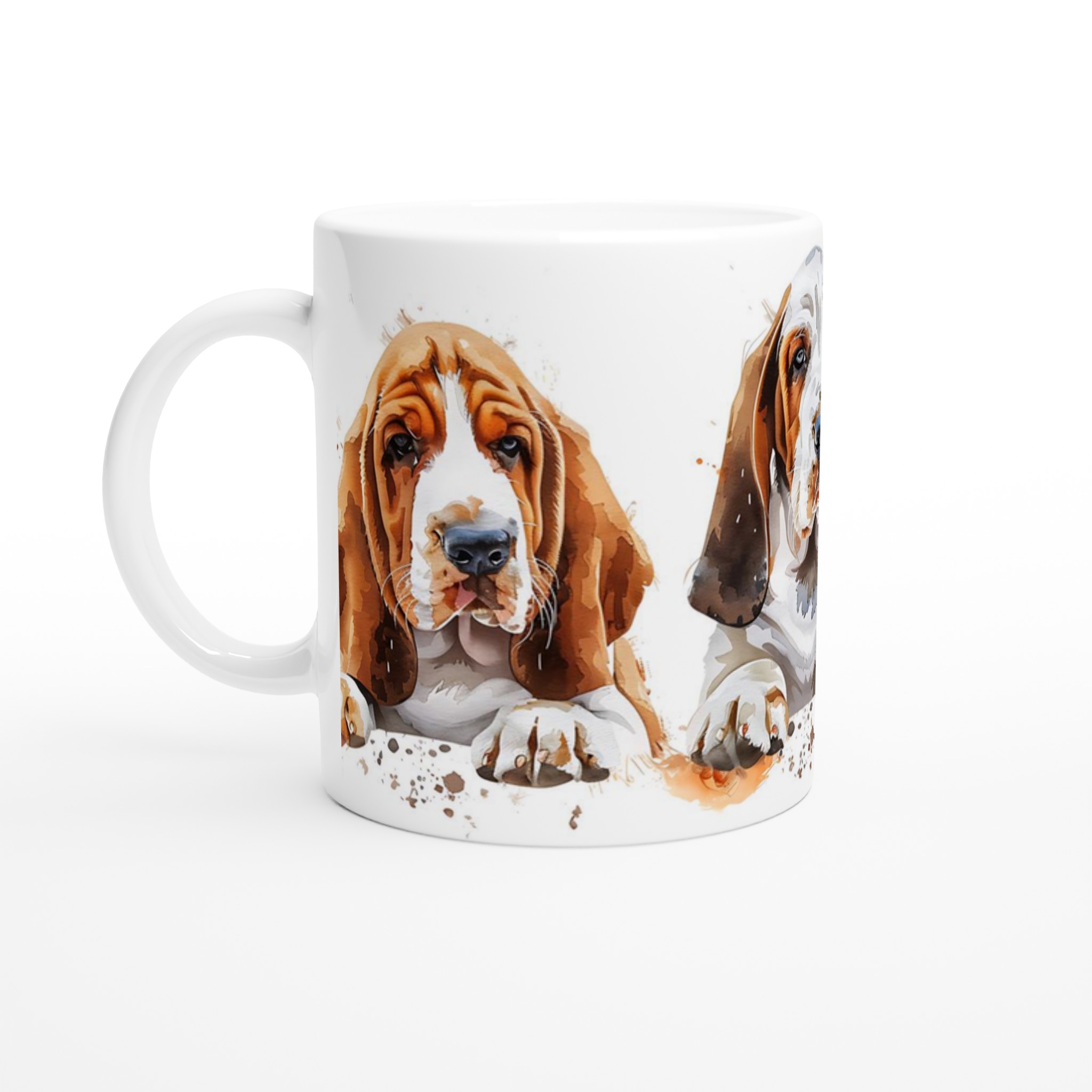 Basset Hound Valp Akvarell Mugg – Vit 11oz Keramikmugg i ditt val av 7 färger 1 47c50308-a3dc-4b4a-aca8-3ac7d672e911