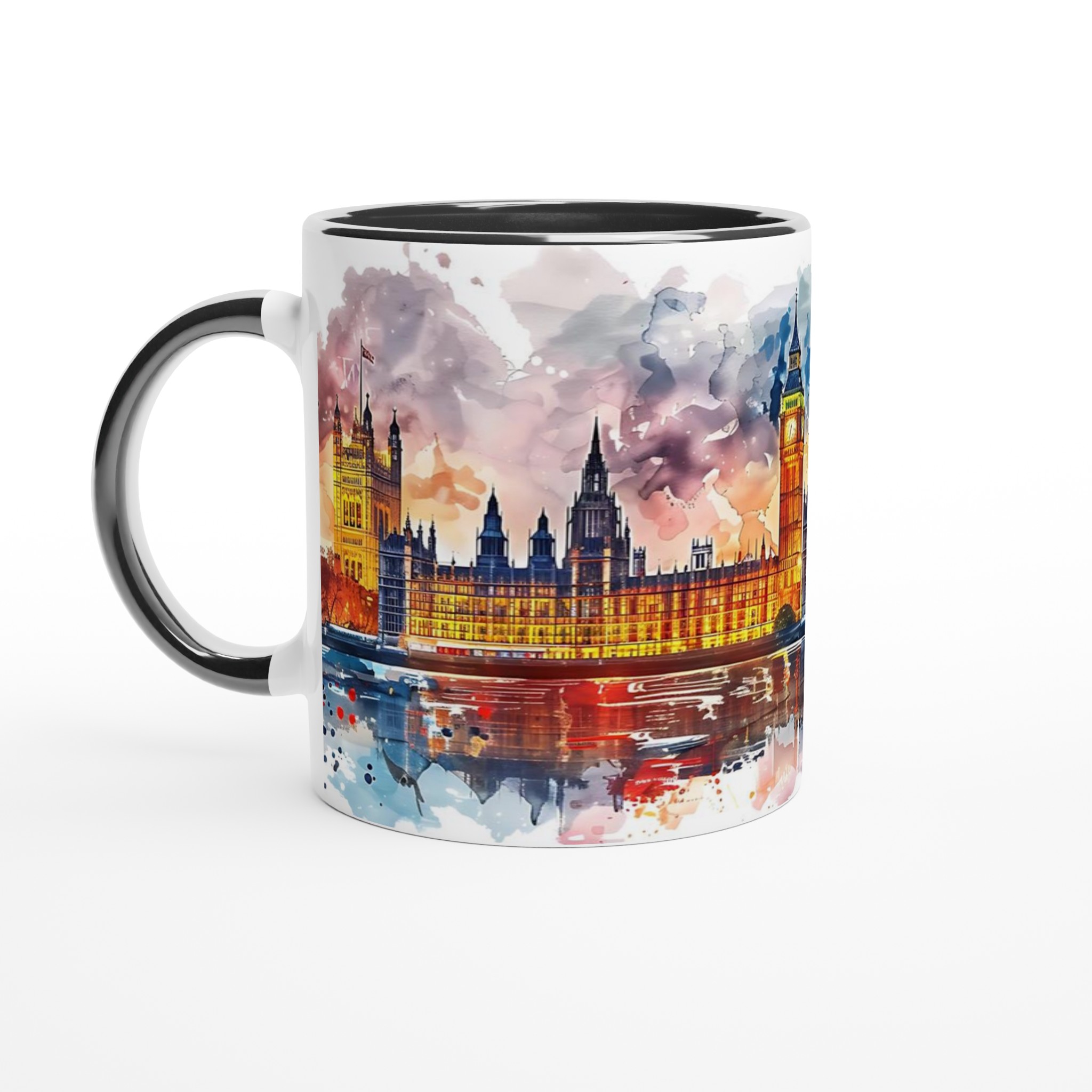 London Skyline Akvarellmugg – Konstnärlig Siluett & Levande Färger, Välj din favoritfärg! 7 498314af-b62f-4ece-93b9-5a5438648493