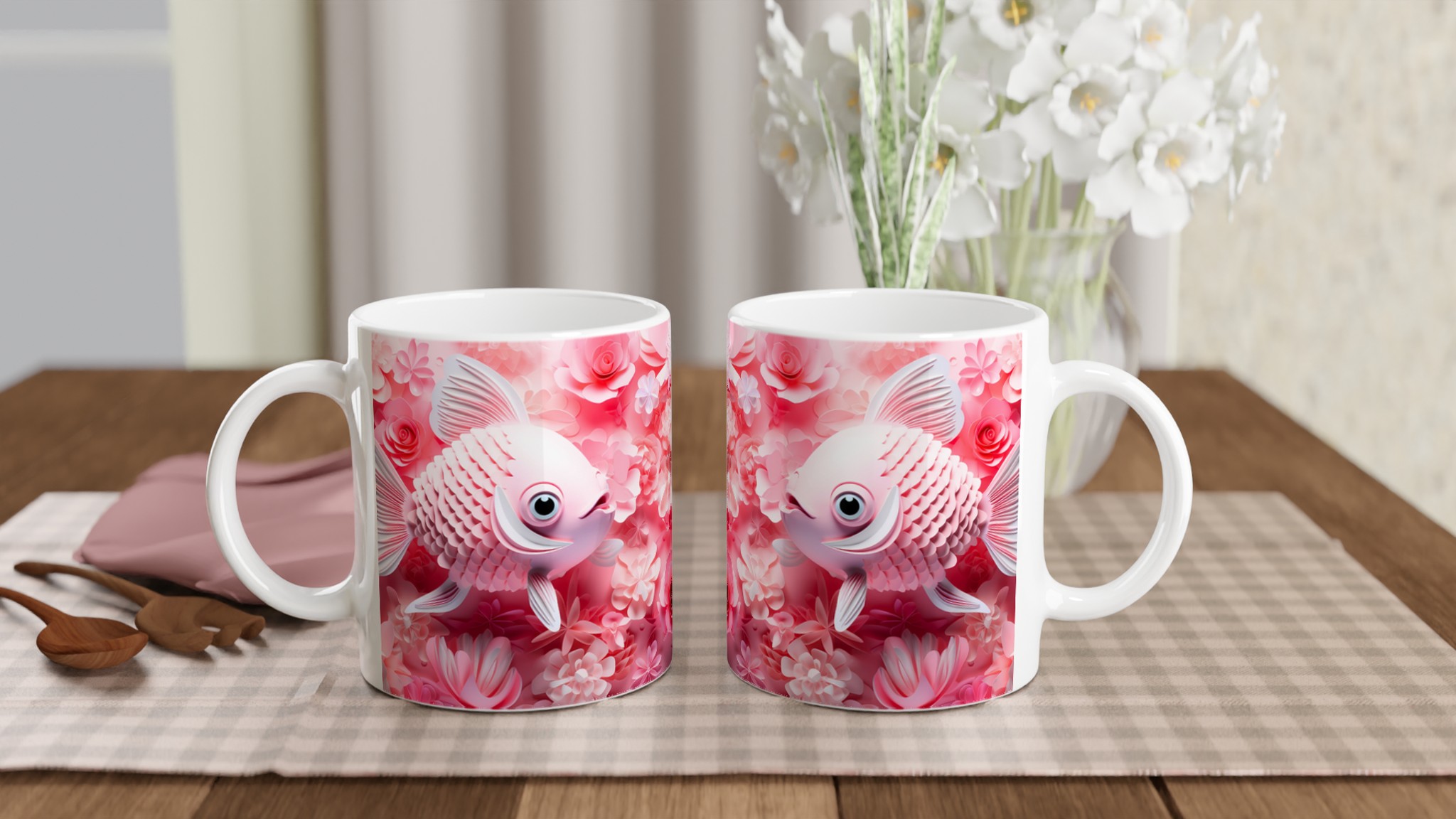 Kärleksfull Koi Mugg – Rosa Blomsterdröm med Lekfulla Fiskar – Personlig 11oz Keramikmugg i Flera Färger 10 49c5664a-76c0-4b62-abc0-c8986d62e60e
