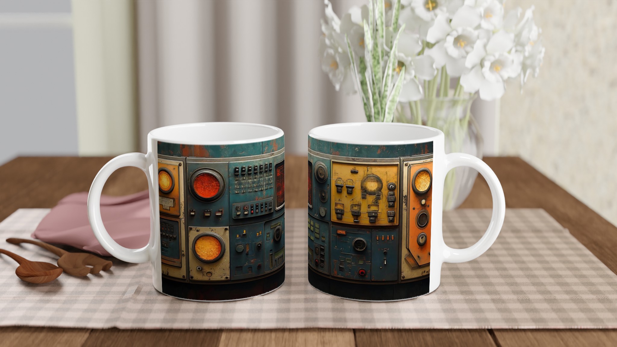Retro Futurism Kontrollpanel Keramisk Mugg - Vintage Sci-Fi Design i 7 Färger 10 4a432882-d794-4aac-9b00-7464807b0dda