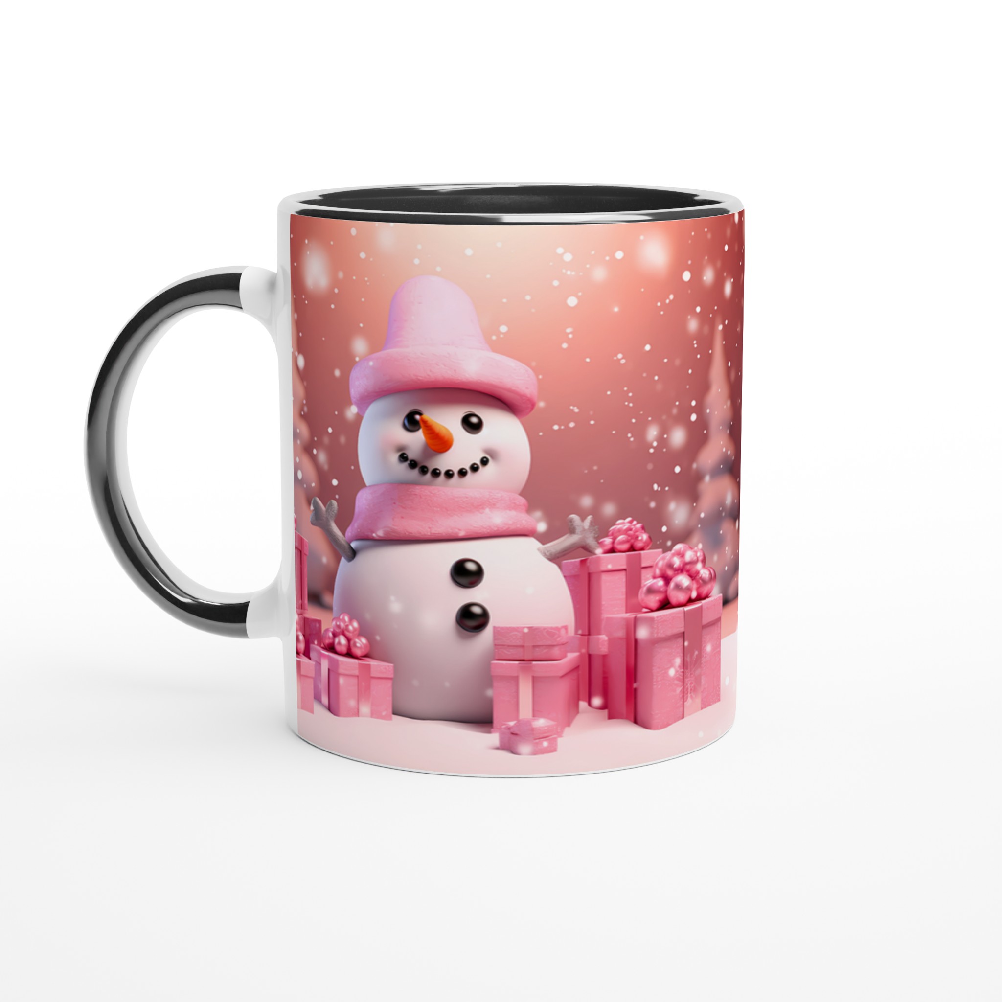 Mysig Vintermugg: Rosa Snögubbe & Presenter – 11oz Keramikmugg för Julglädje och Färgstarka Tryck! 7 4a78a642-837b-4920-9e0c-e634503dd057