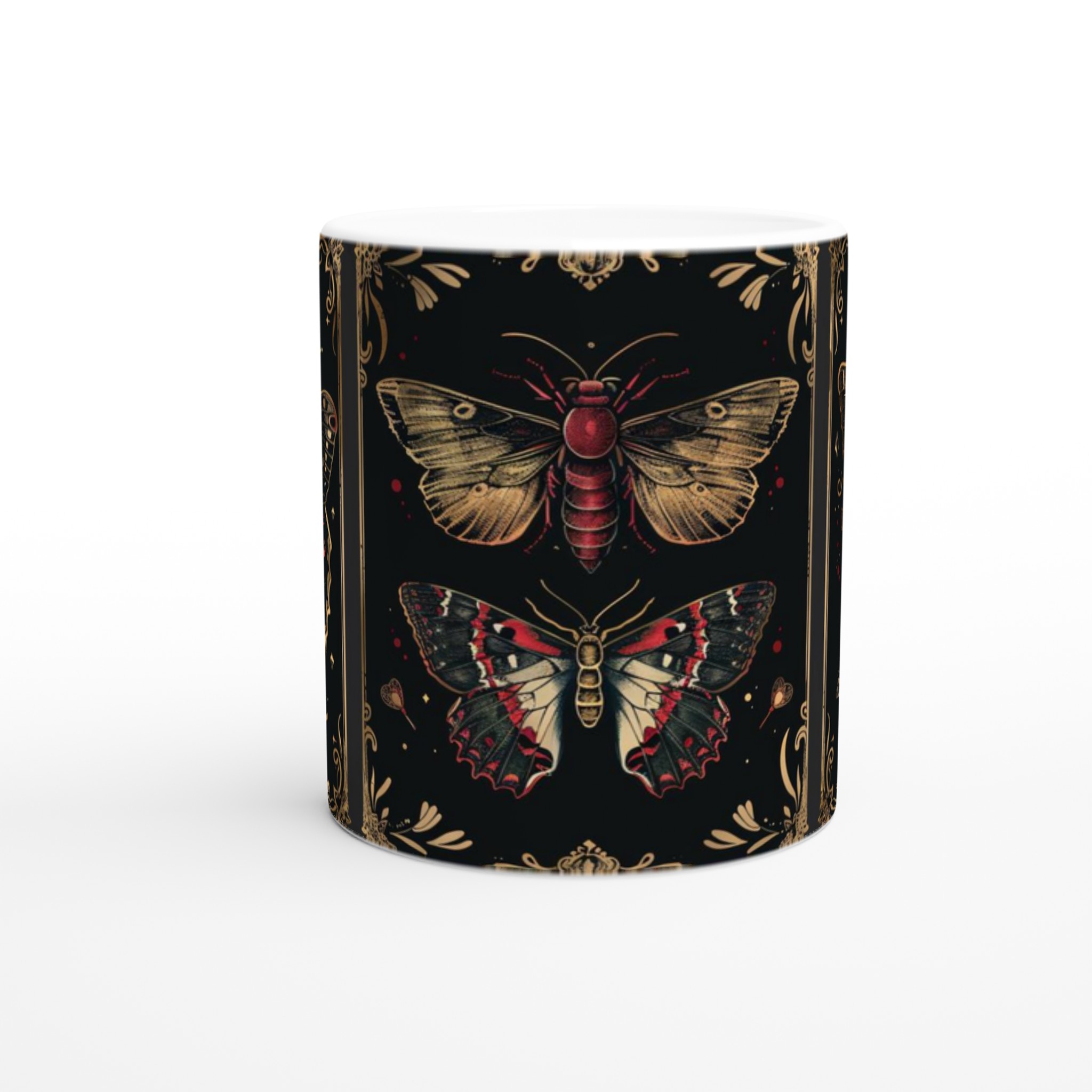 Mystiska Nattfjärilar Keramikmugg – Elegant Guld & Röd Design för Kaffe- och Teälskare, Välj Färg! 8 4a87aafc-f7a9-4252-8f34-28ee03c59f12