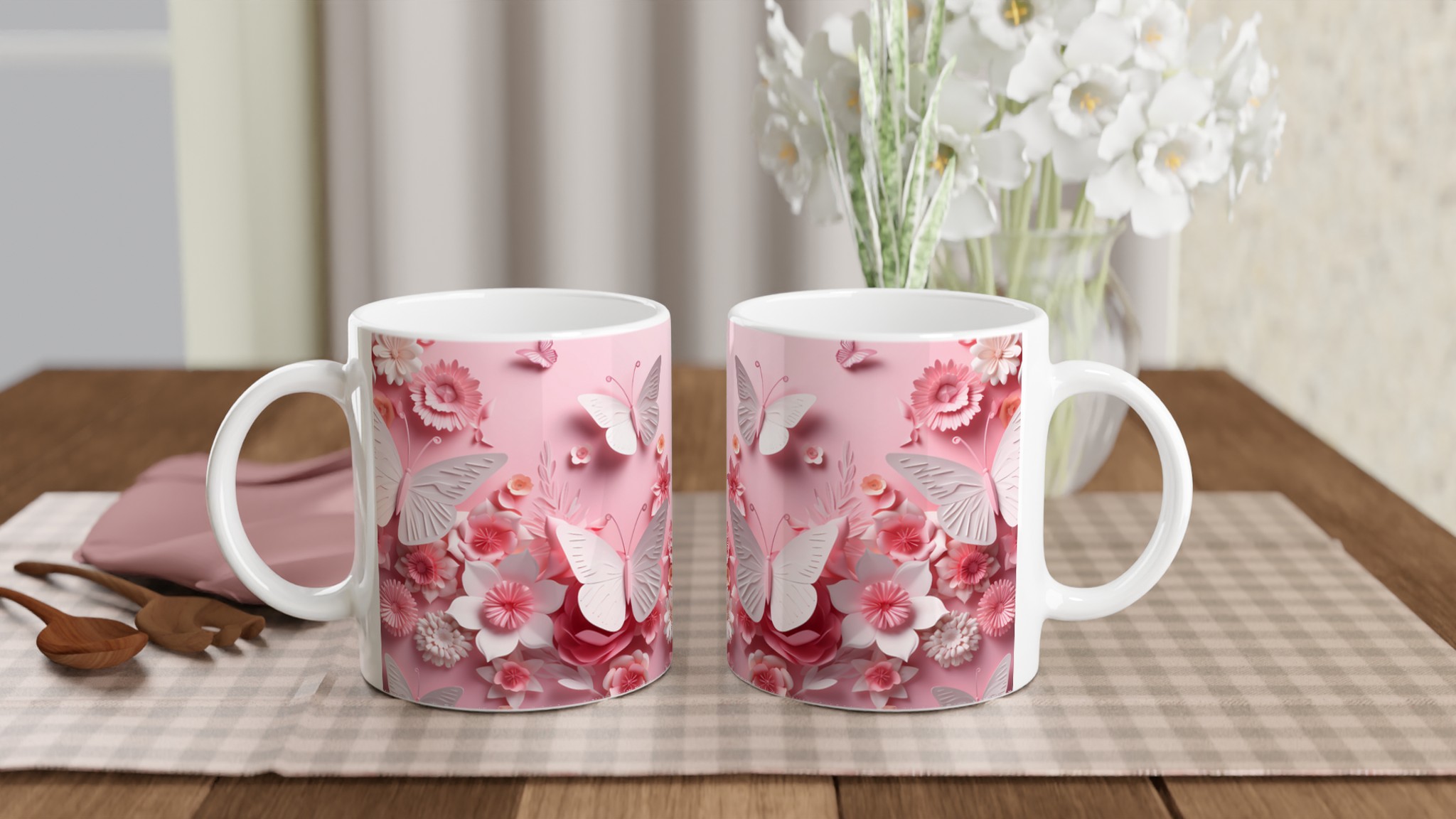 Pastellrosa Papper Butterfly Mugg - 11oz Keramikmugg i ditt val av 7 färger 10 4ab2ef3d-ba8d-4020-9a96-63822e2766dd