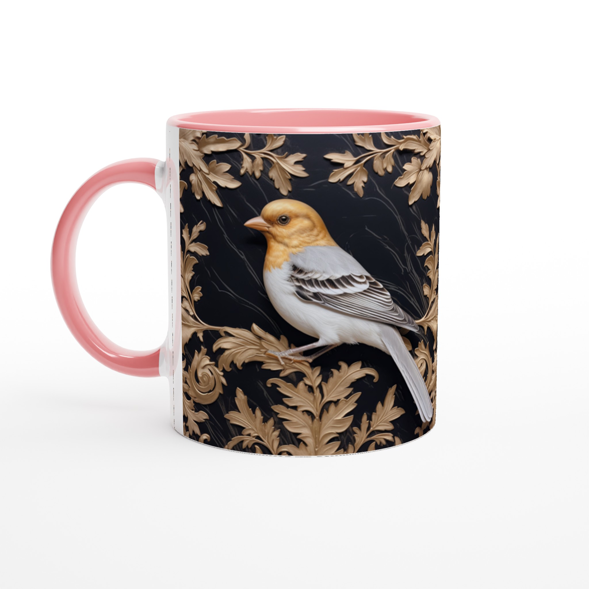 Lyxig Fågelkonst Mugg – 11 oz Keramisk Kaffemugg med Gyllene Bladverk, Välj bland 7 Eleganta Färger 6 4bd5d831-a234-4815-b278-21c52715dae5