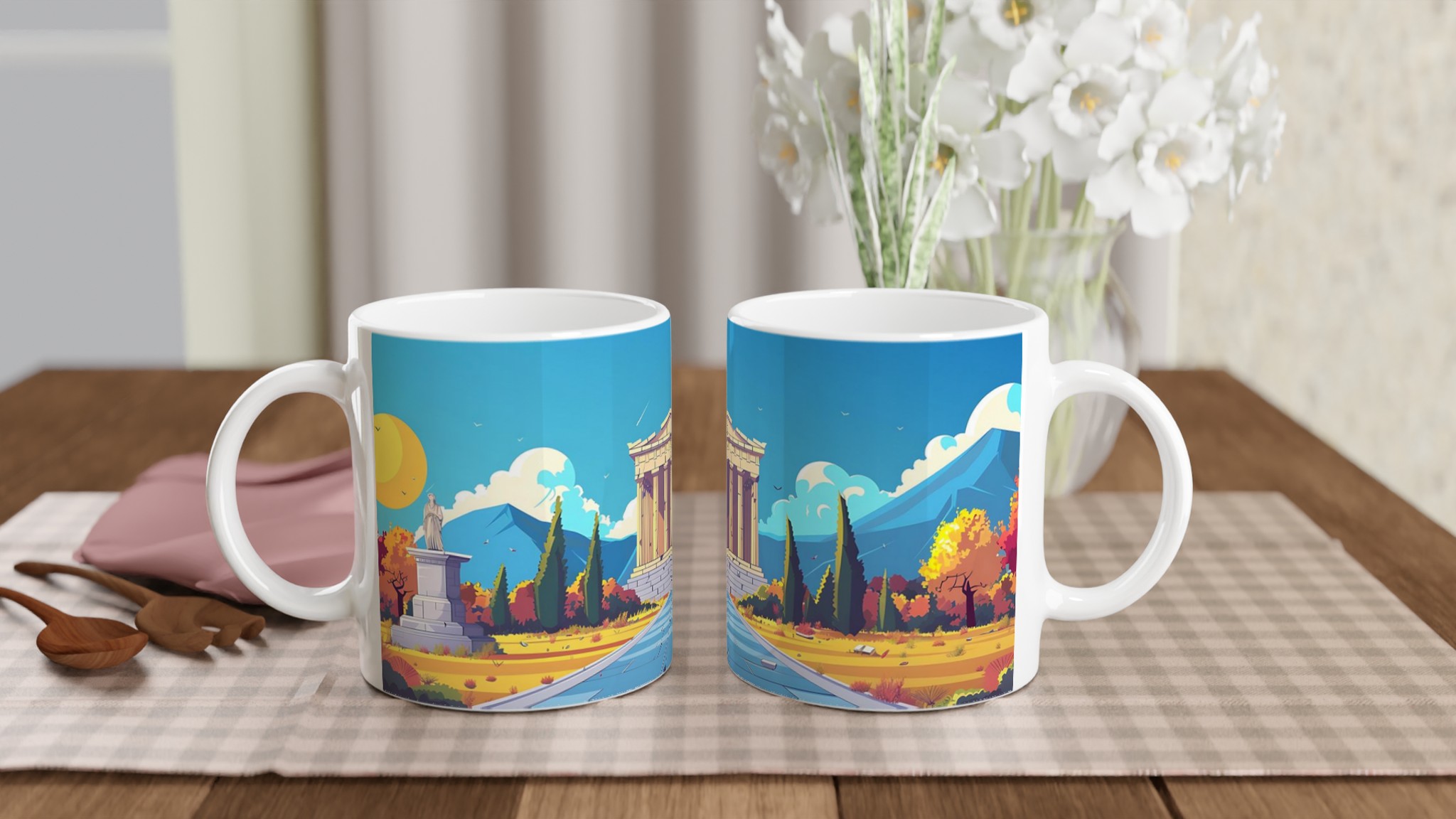 Grekisk Tempel Konst Mugg – 11oz Keramikmugg i Klara Färger för Kaffe & Te 10 4c85657a-477b-4e74-b9a9-211afce6b92c