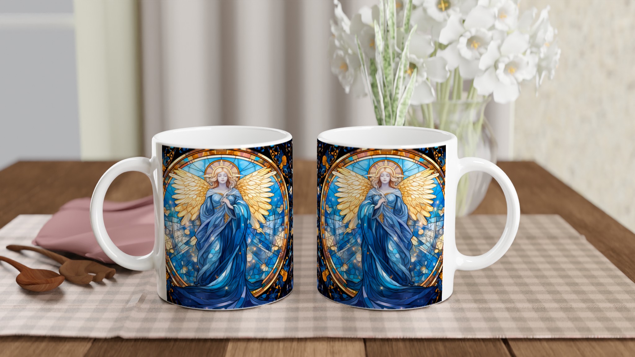 Ängel i Blått - Fönster Mugg: 11oz Keramisk Kaffekopp med Sakral Konst 10 4c964e01-afb6-4b31-b7a2-17697cc77d0d