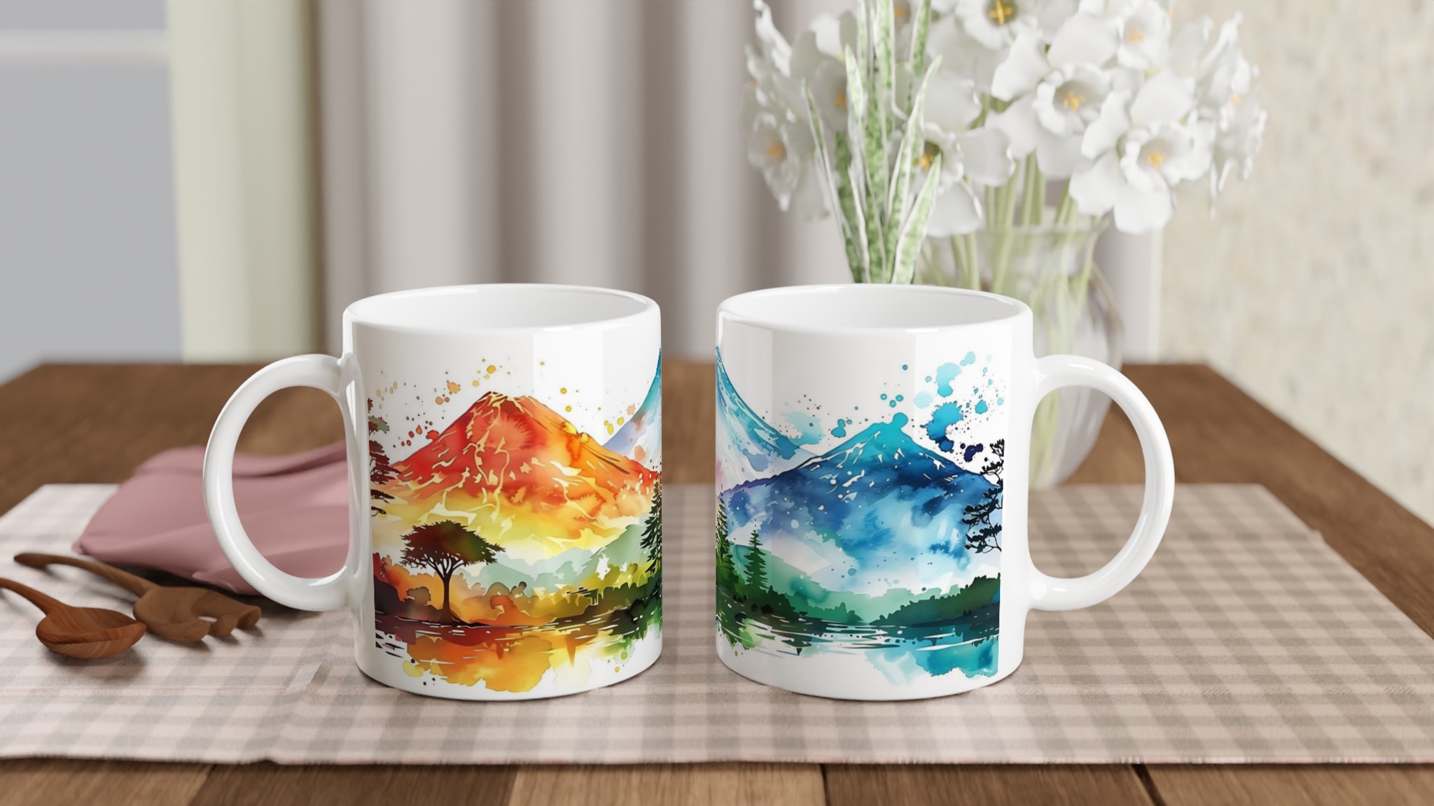 Akvarell Landskap Keramisk Mugg - Levande Berg och Sjödesign, 11 oz 10 4c9fdb52-92a6-49d8-b5d7-8cf778d295b9