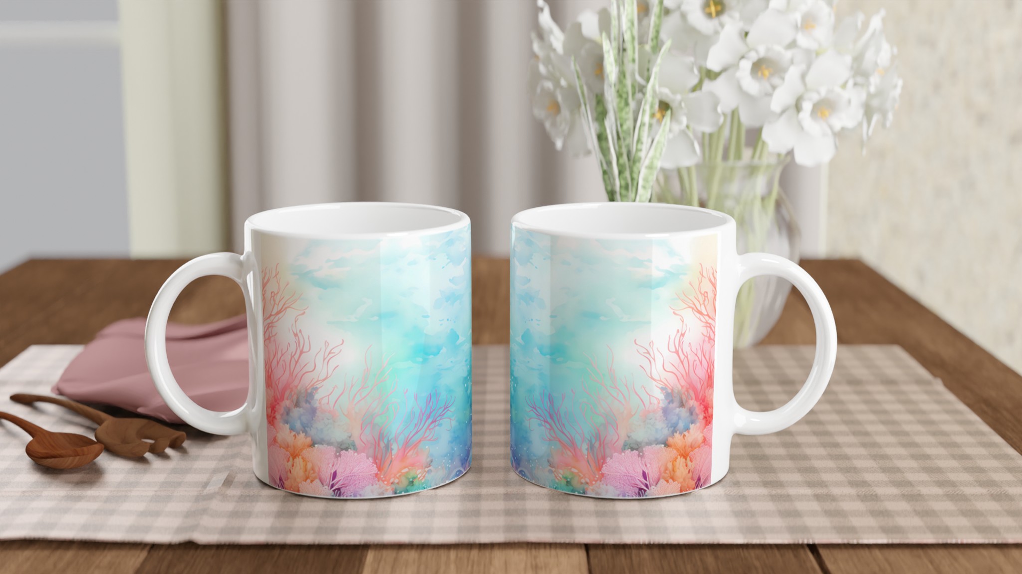 Marin Korall Mugg – 11oz Keramisk Mugg med Havsinspirerad Akvarellkonst i Din Valda Färg 10 4cb0b12a-1c39-4a12-81f1-da721afc8450