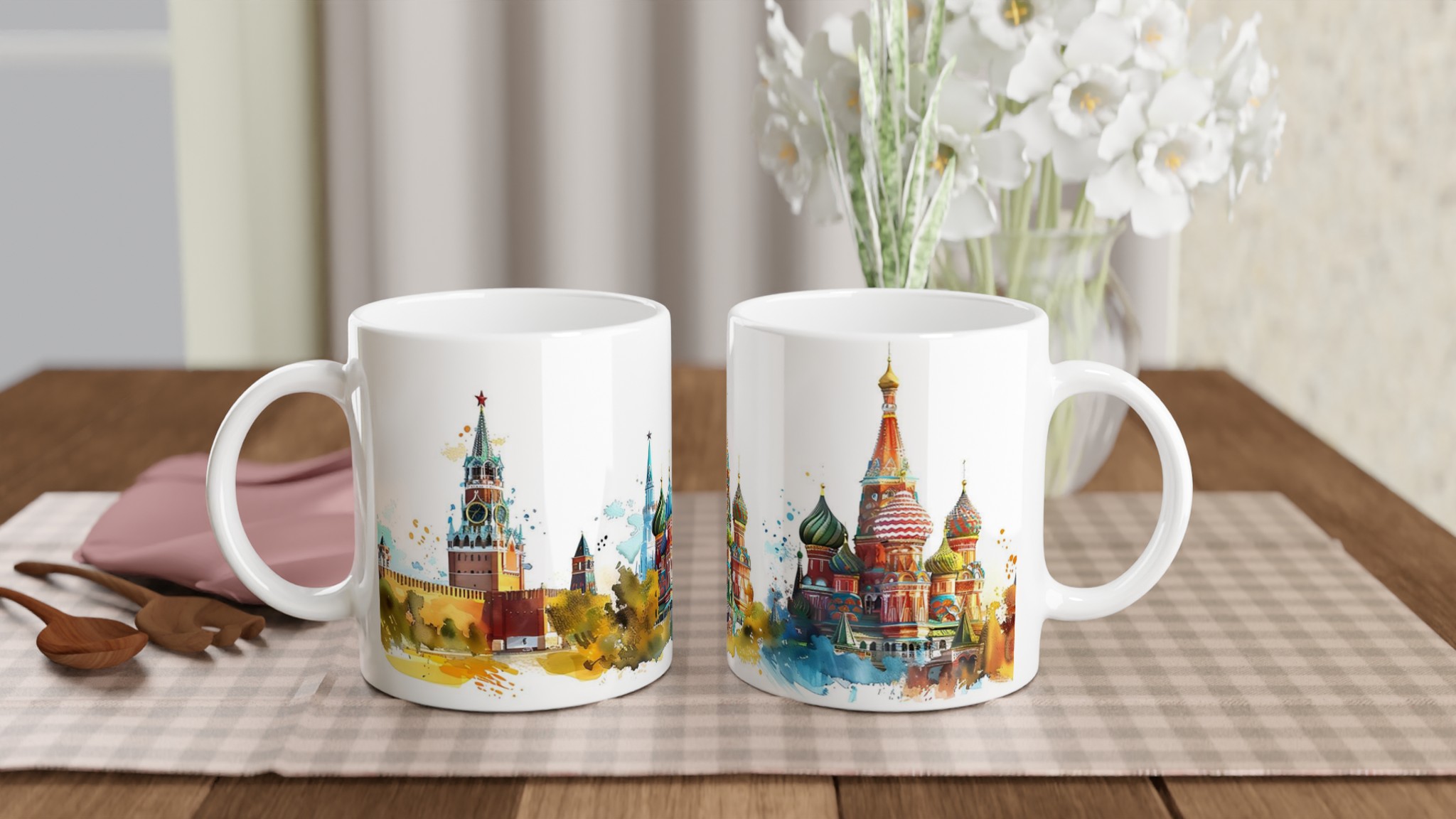 Historisk Skönhet: 11oz Keramikmugg med Akvarellkonst av Moskvas Kreml & Vasilijkatedralen 10 4cde389f-9cc5-4d5b-9d69-862e3b1dcd4e