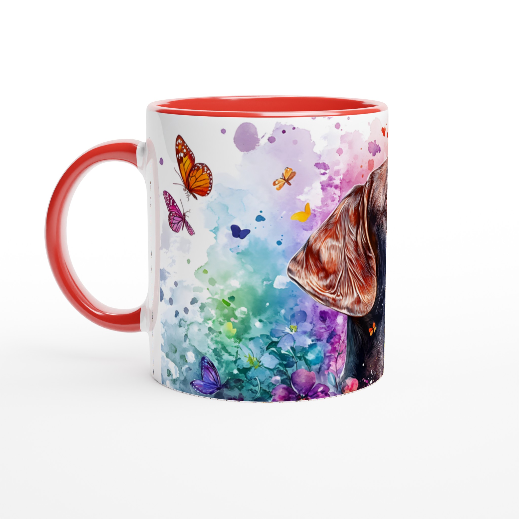 Färgglad Hundkonst Keramisk Mugg - 11oz Akvarell Hund & Fjärilar i Flera Färgval 5 4df0031b-4e50-40d2-a2a9-847c9771b611