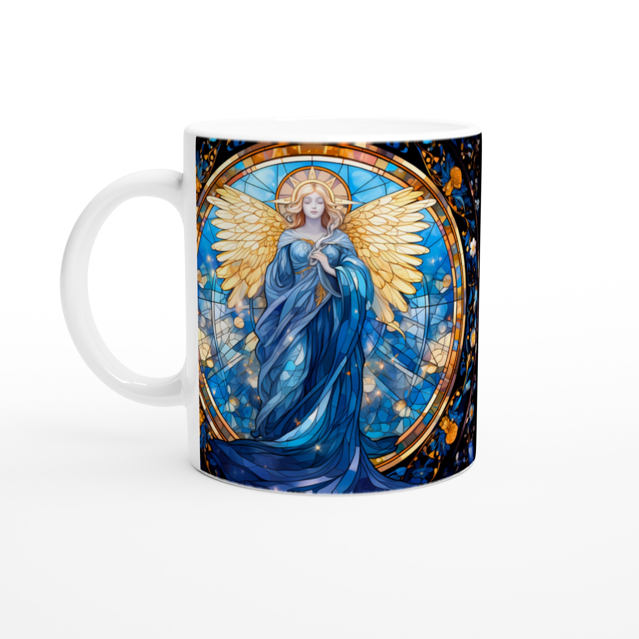 Ängel i Blått - Fönster Mugg: 11oz Keramisk Kaffekopp med Sakral Konst 1 4ec6724a-8e57-4221-8943-459ae63ec402