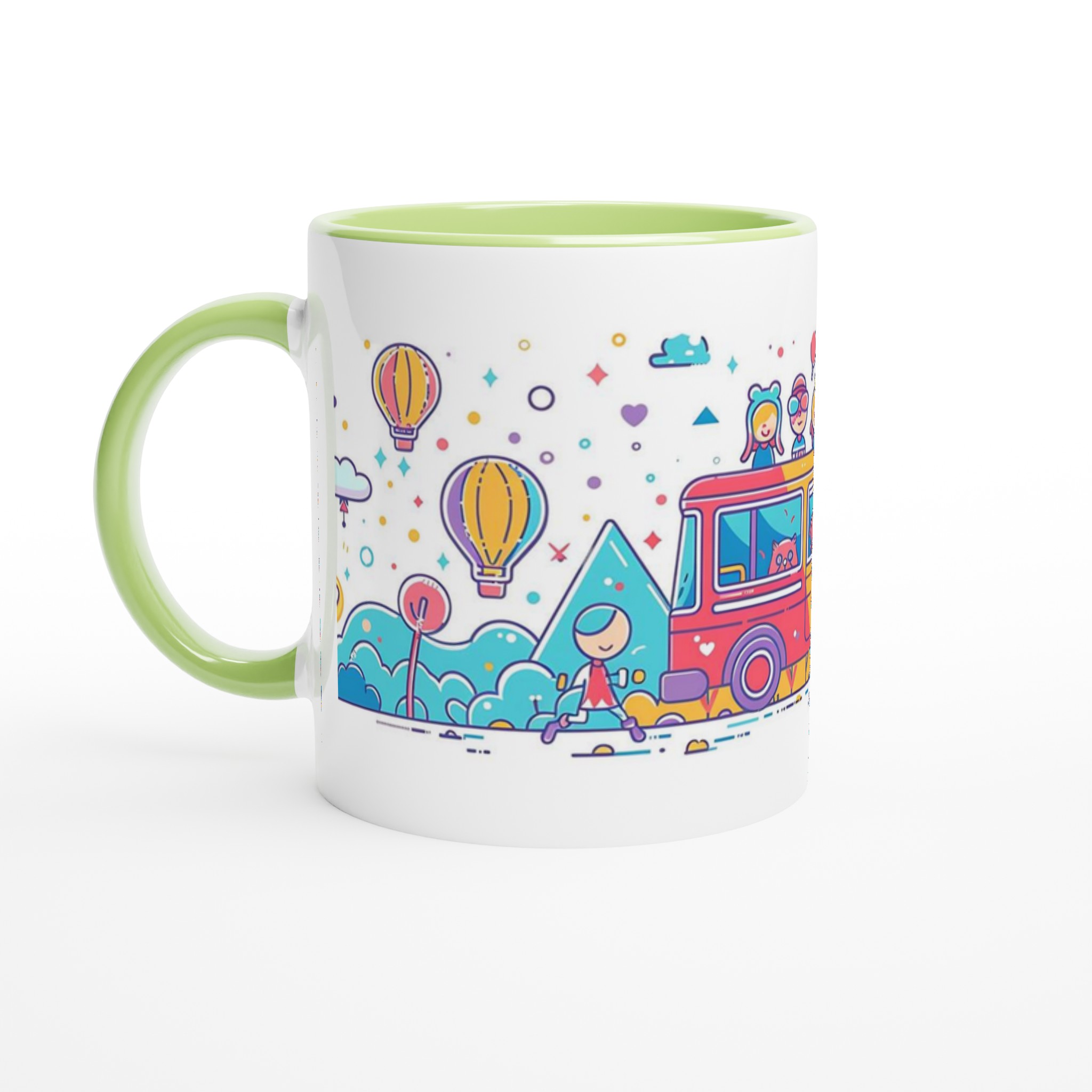 Äventyrsmugg: Lekfulla figurer & ballonger i pastellfärger – 11 oz keramikmugg för kaffe och te 3 5050bcd4-3296-43a4-b4b1-46300f198d67