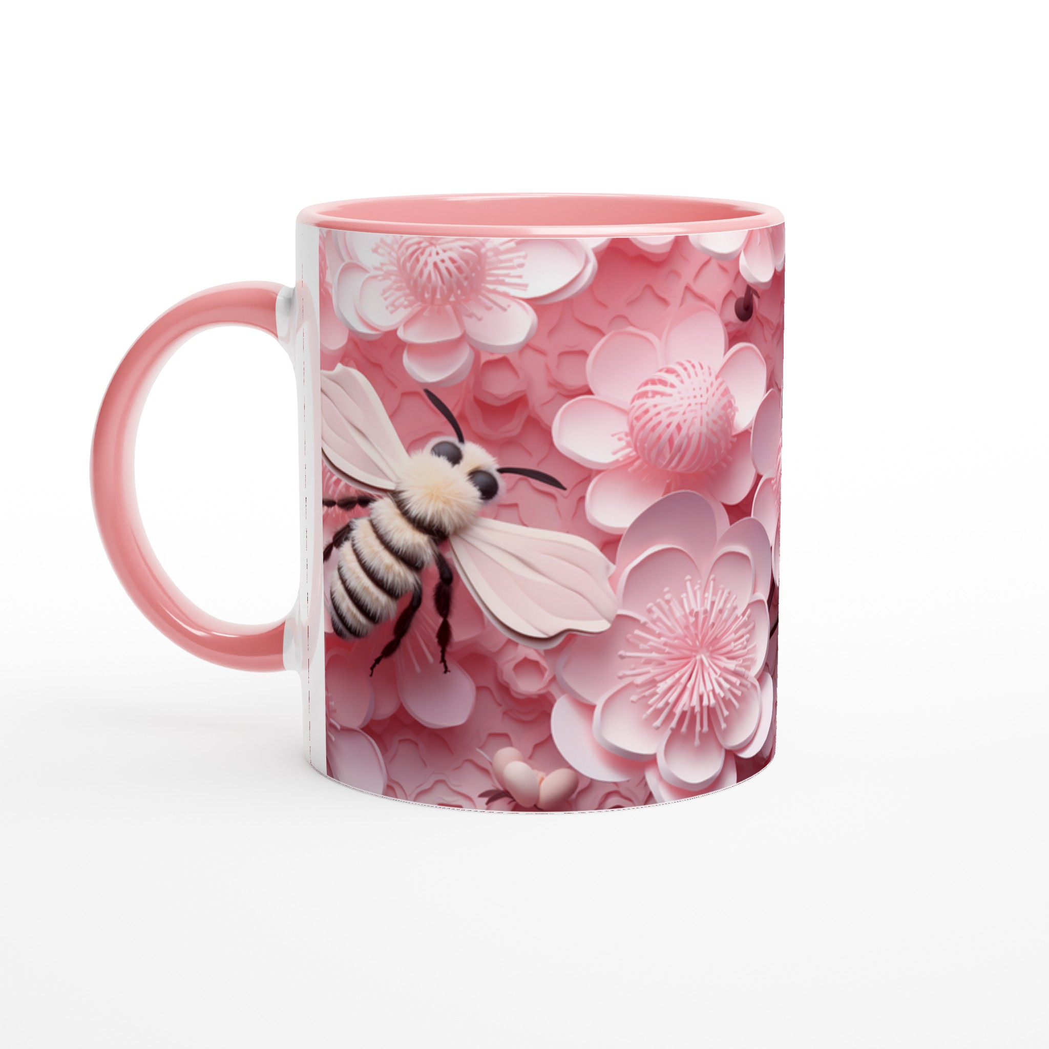 "Pink Blossom Bee" Keramisk Mugg – Drömlikt Motiv i Pastell, Välj Din Favoritfärg! 6 50943657-d1bb-4c3b-bfc6-dccc5162a785