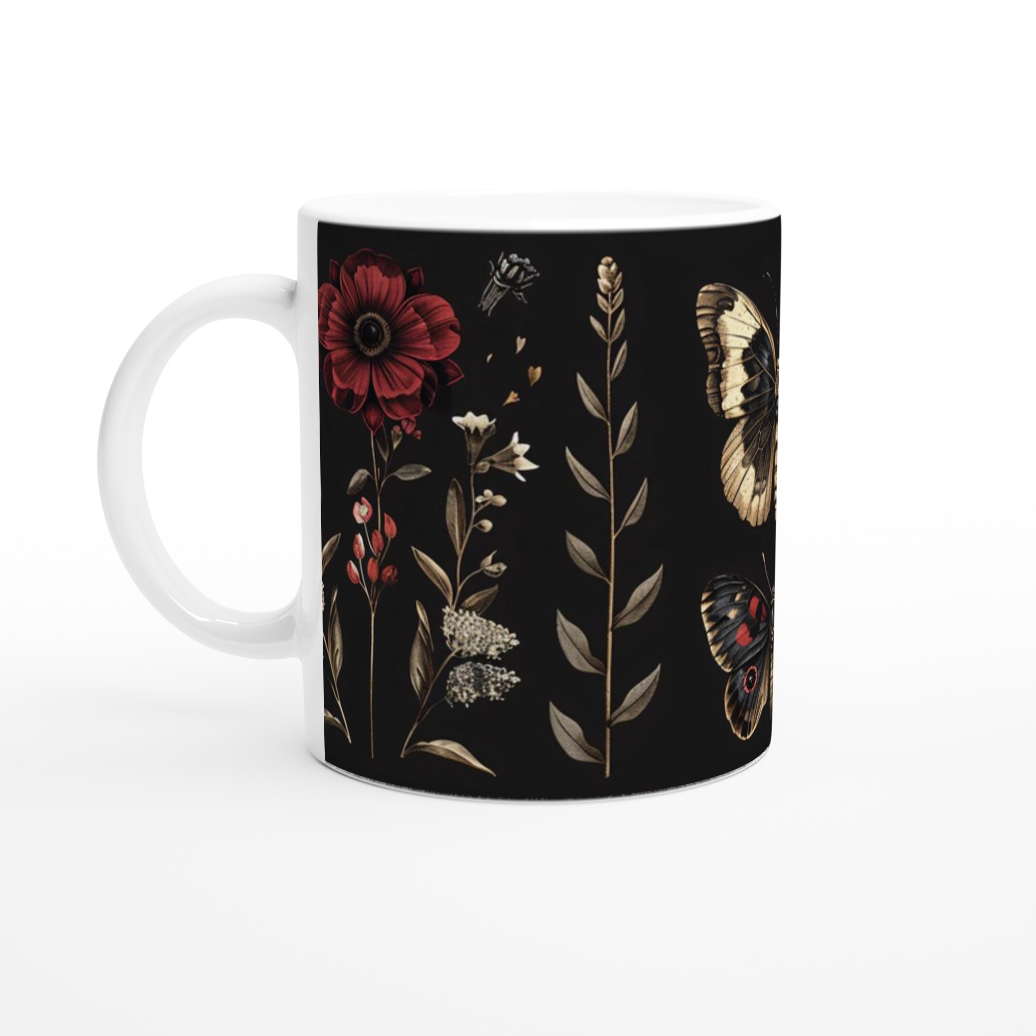 Förförisk Svart Keramikmugg med Mystiska Insekter och Röda Blommor 1 50ccc9d2-411a-4e01-8641-b9cfde948fdb